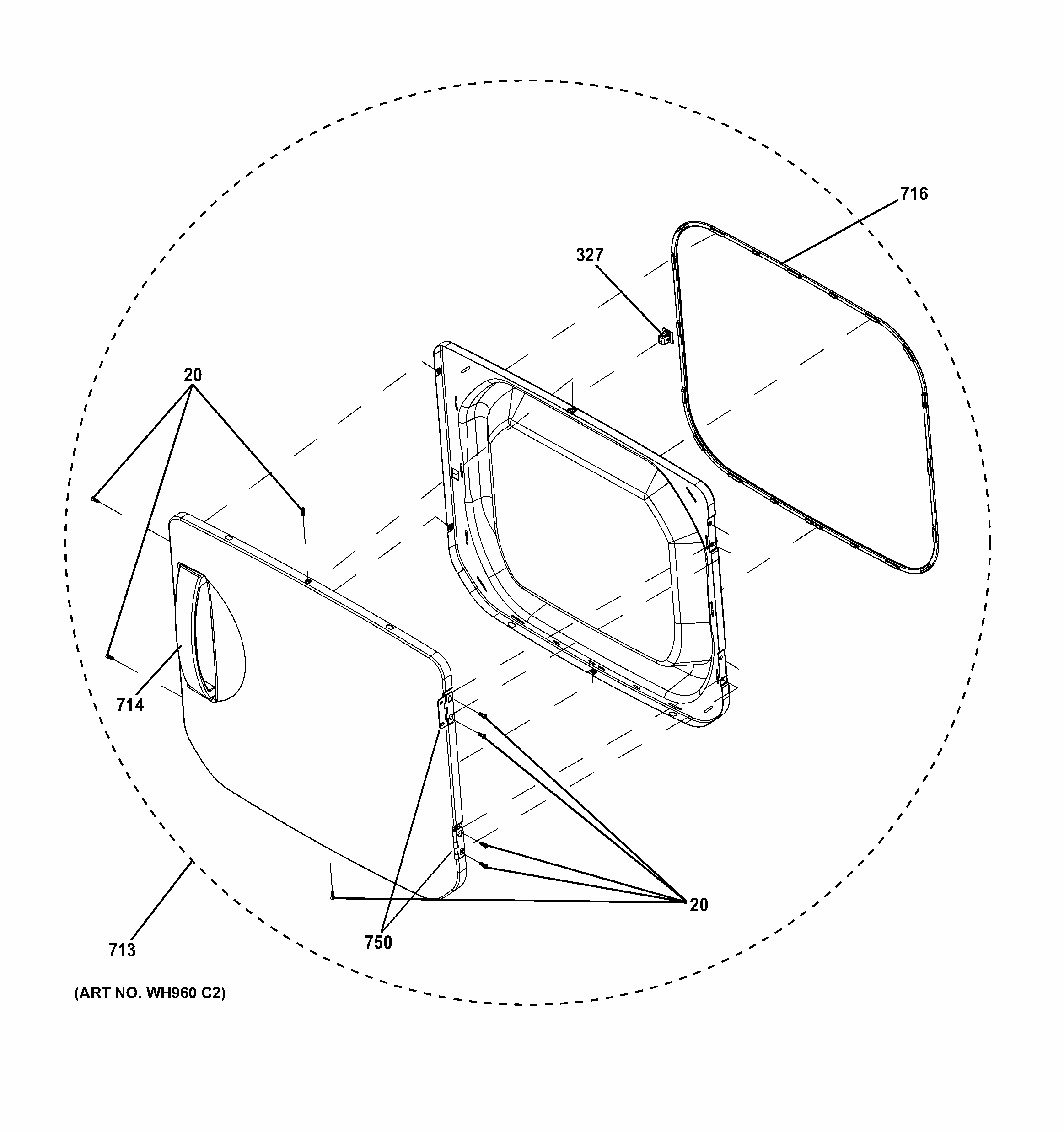 Door Assembly Diagram and Parts List for 2661532413  Kenmore Washer Dryer Combo