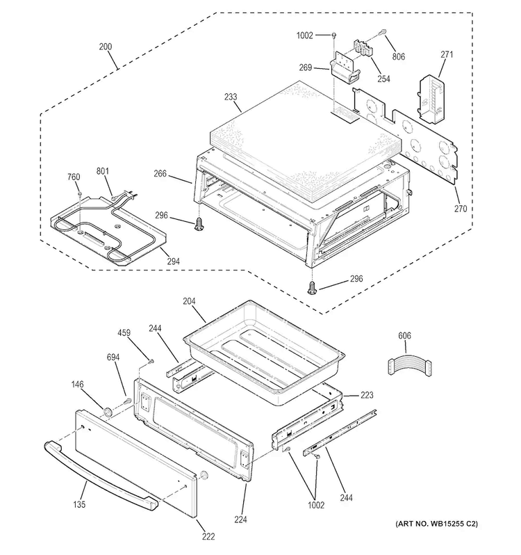 Warming Drawer Diagram and Parts List for PB930SH2SS  General Electric Range