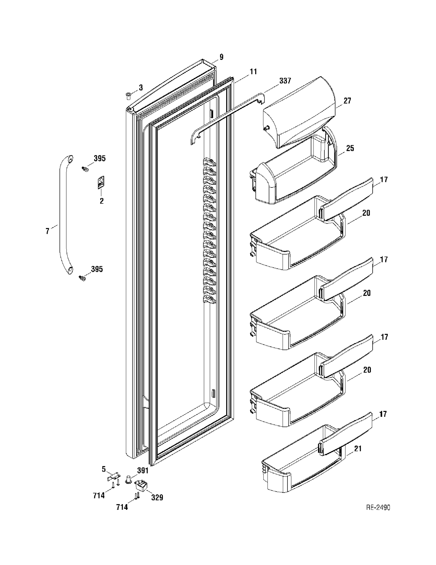 FF DOOR Diagram and Parts List for GSR23KSTASS  General Electric Refrigerator