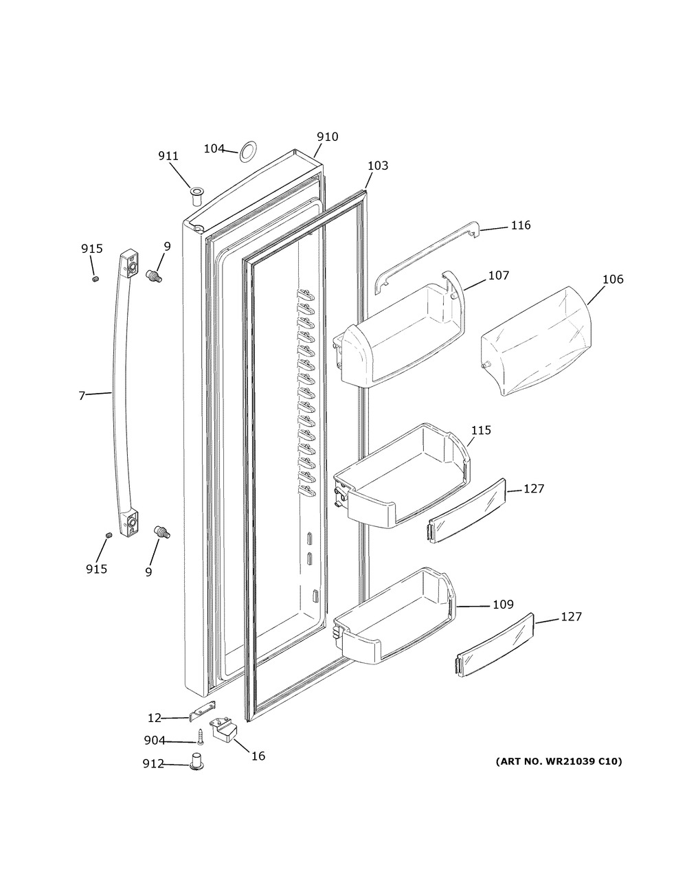 Fresh Food Door Diagram and Parts List for PSS28KYHBCFS  General Electric Refrigerator