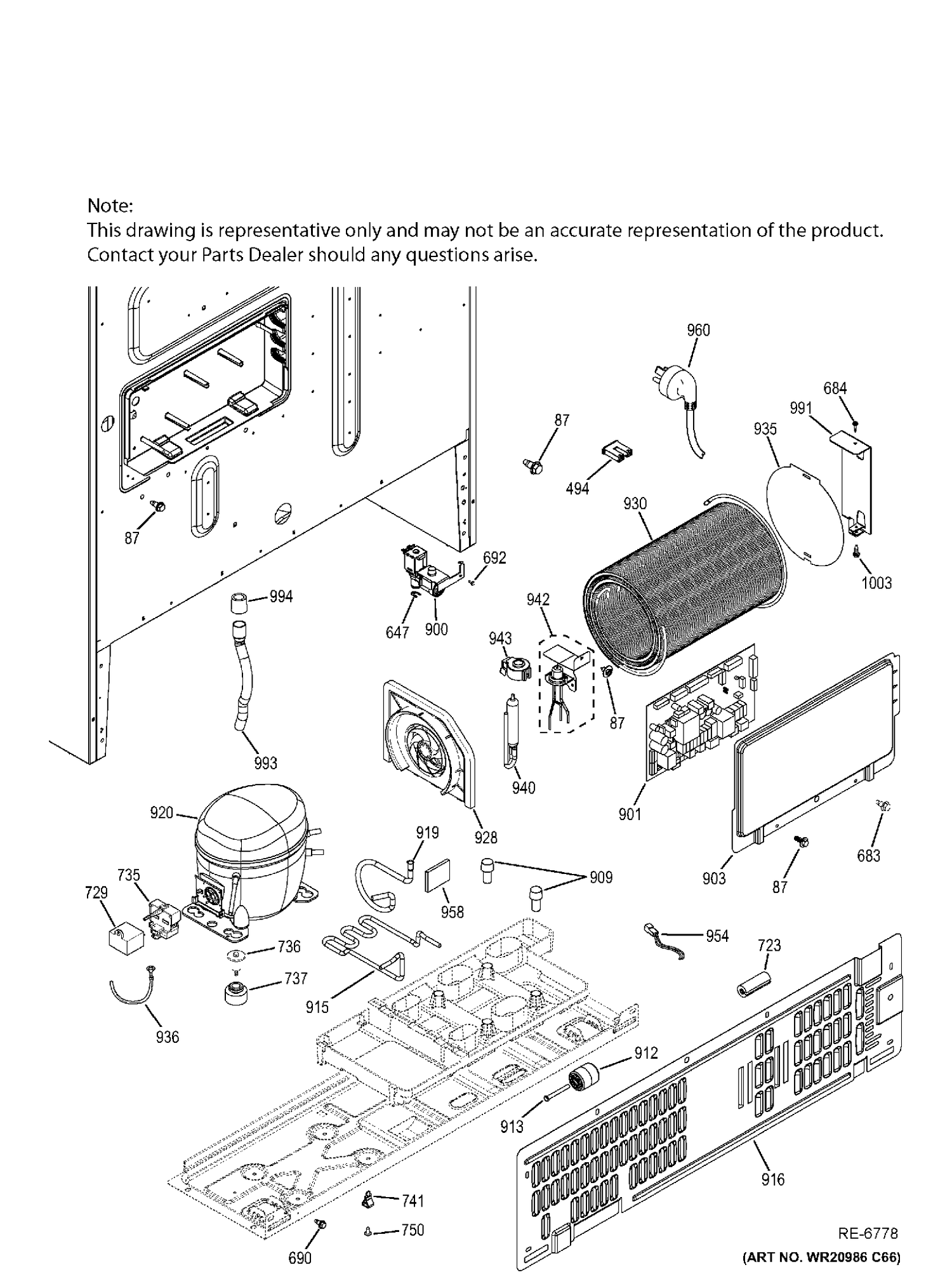 MACHINE COMPARTMENT Diagram and Parts List for PYE22PMKBES  General Electric Refrigerator