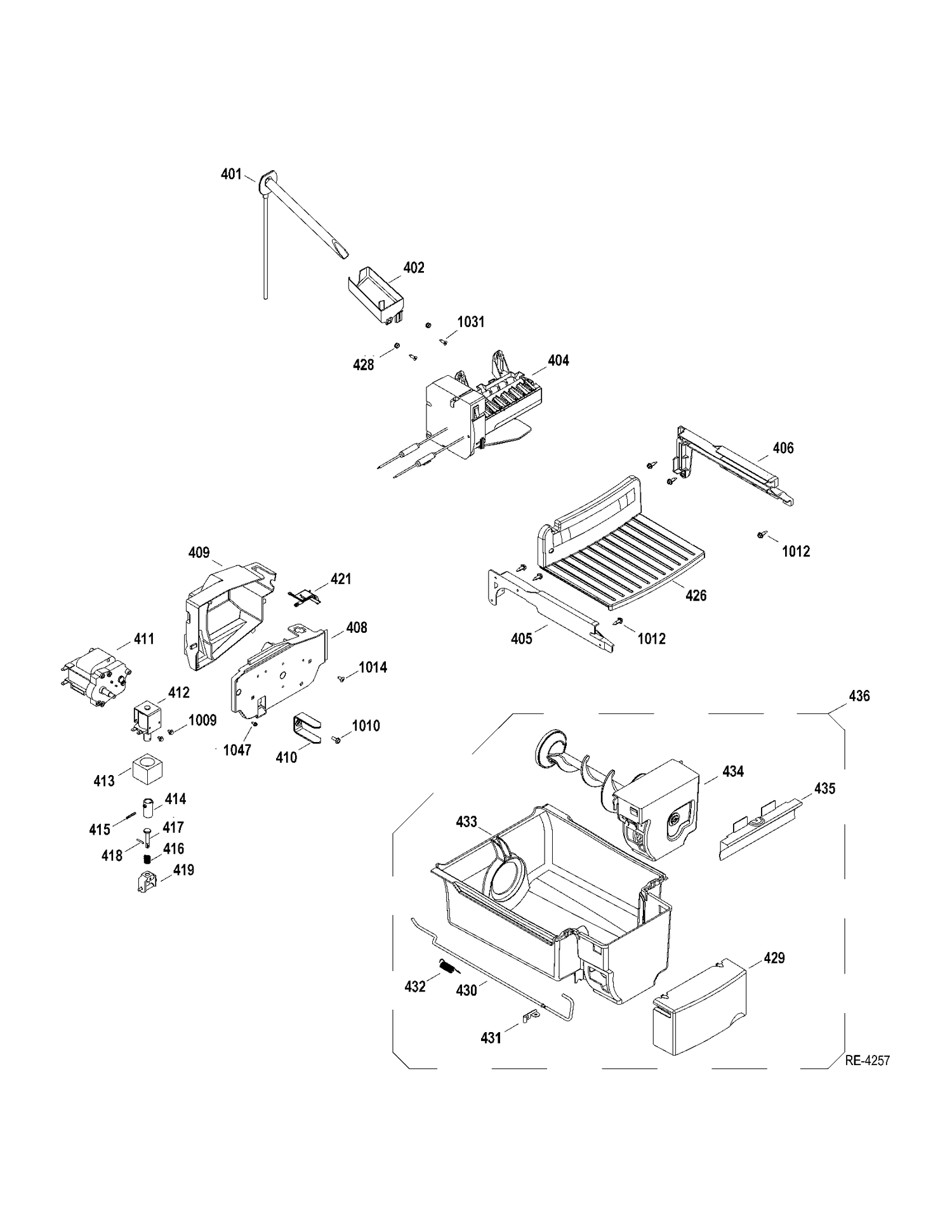 ICEMAKER-DISPENSER Diagram and Parts List for DSRF5KGXCEWW  General Electric Refrigerator