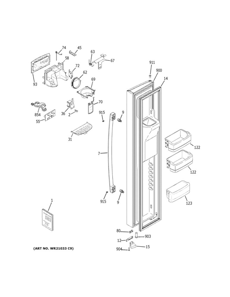 Freezer Door Diagram and Parts List for PSE25KBLNHTS  General Electric Refrigerator