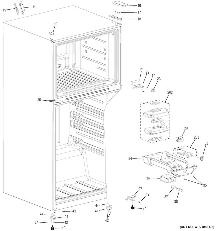 Fresh Food Section Diagram and Parts List for GIE21GTHCBB  General Electric Refrigerator