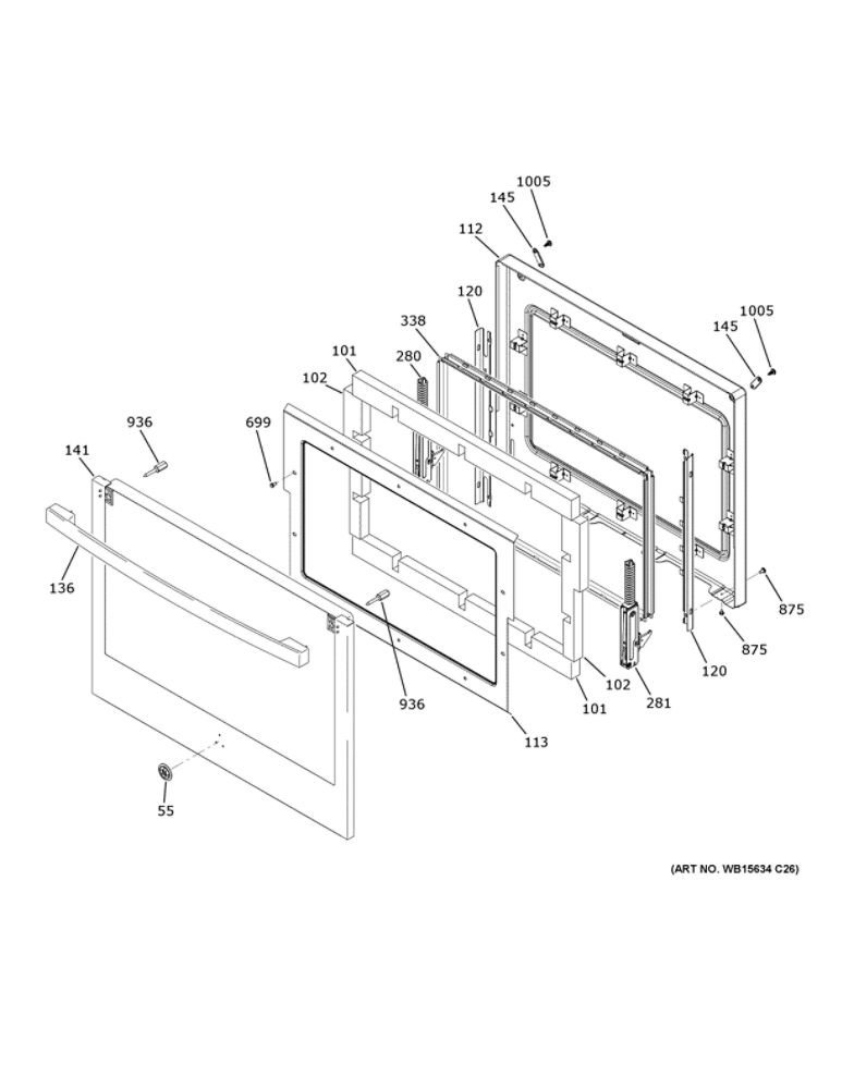 Lower Door Diagram and Parts List for JTD3000DN2BB  General Electric Wall Oven