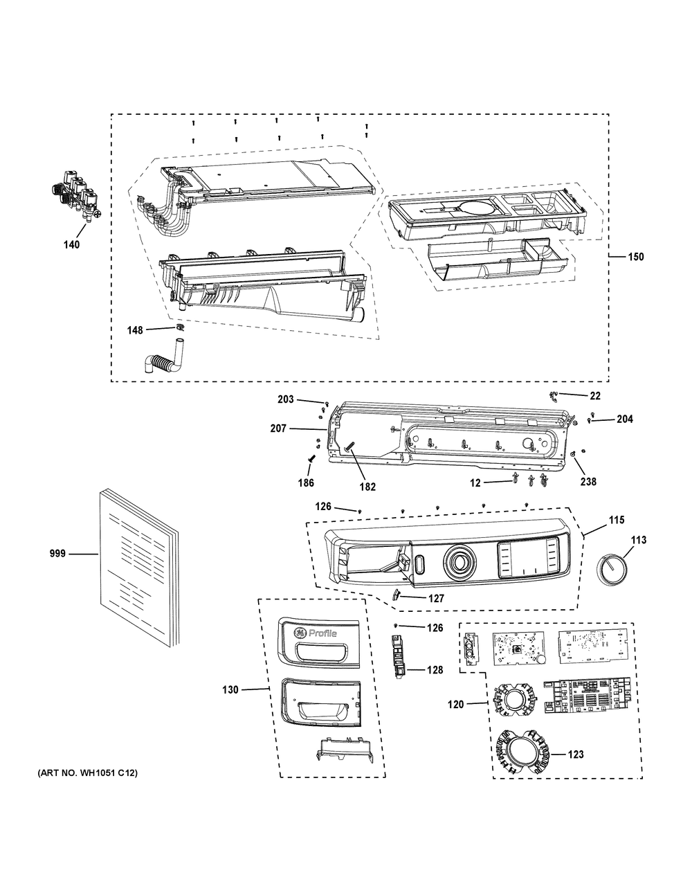 Controls And Dispenser Diagram and Parts List for PFW870SSV0WW  General Electric Washer