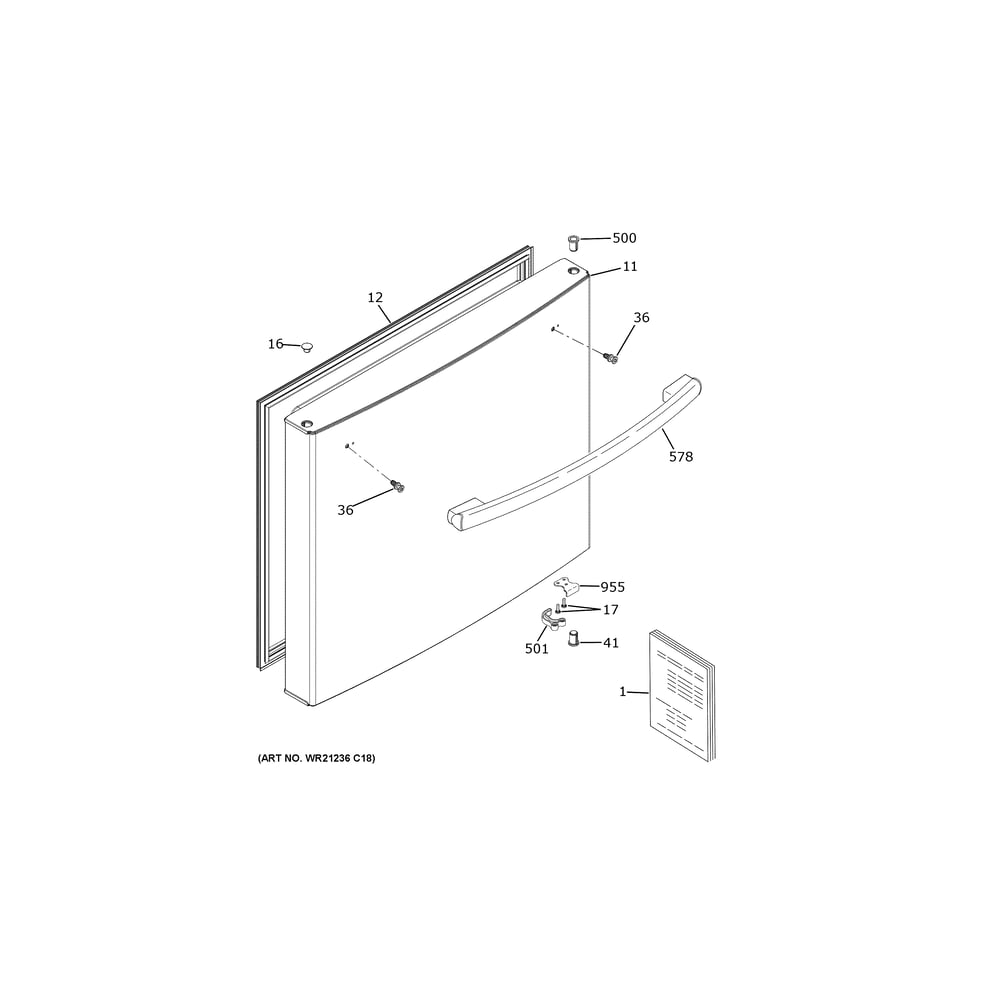 Freezer Door Diagram and Parts List for GBE21DYKJRFS  General Electric Refrigerator