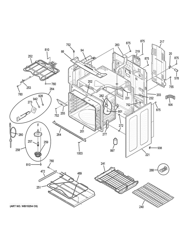 Body Parts Diagram and Parts List for PB930SJ2SS  General Electric Range