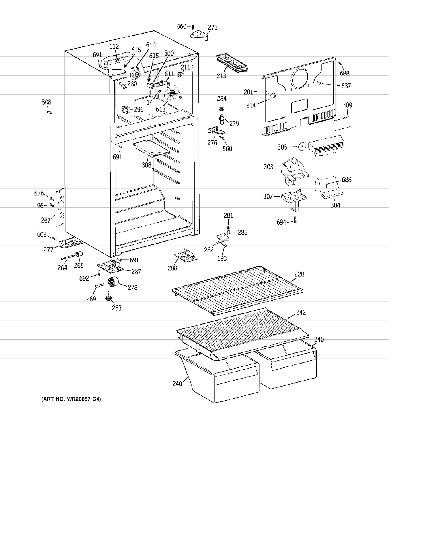 CABINET Diagram and Parts List for MTH17BBT2RWW  General Electric Refrigerator