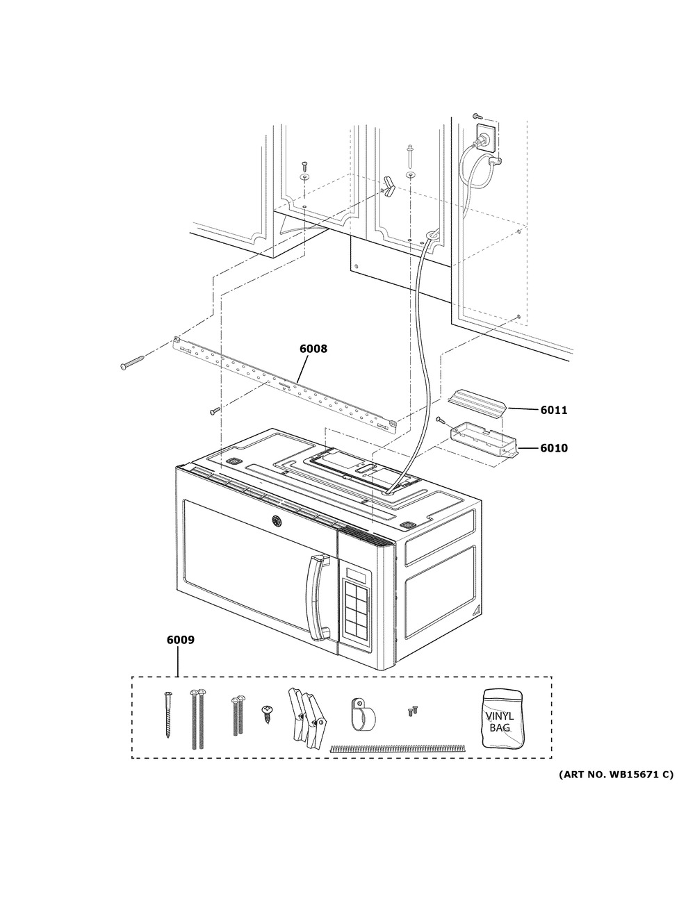 Installation Parts Diagram and Parts List for JNM3184DP9BB  General Electric Microwave