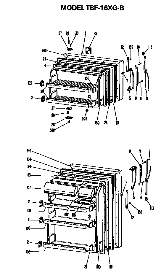 Doors Diagram and Parts List for TBF16XGB  General Electric Refrigerator