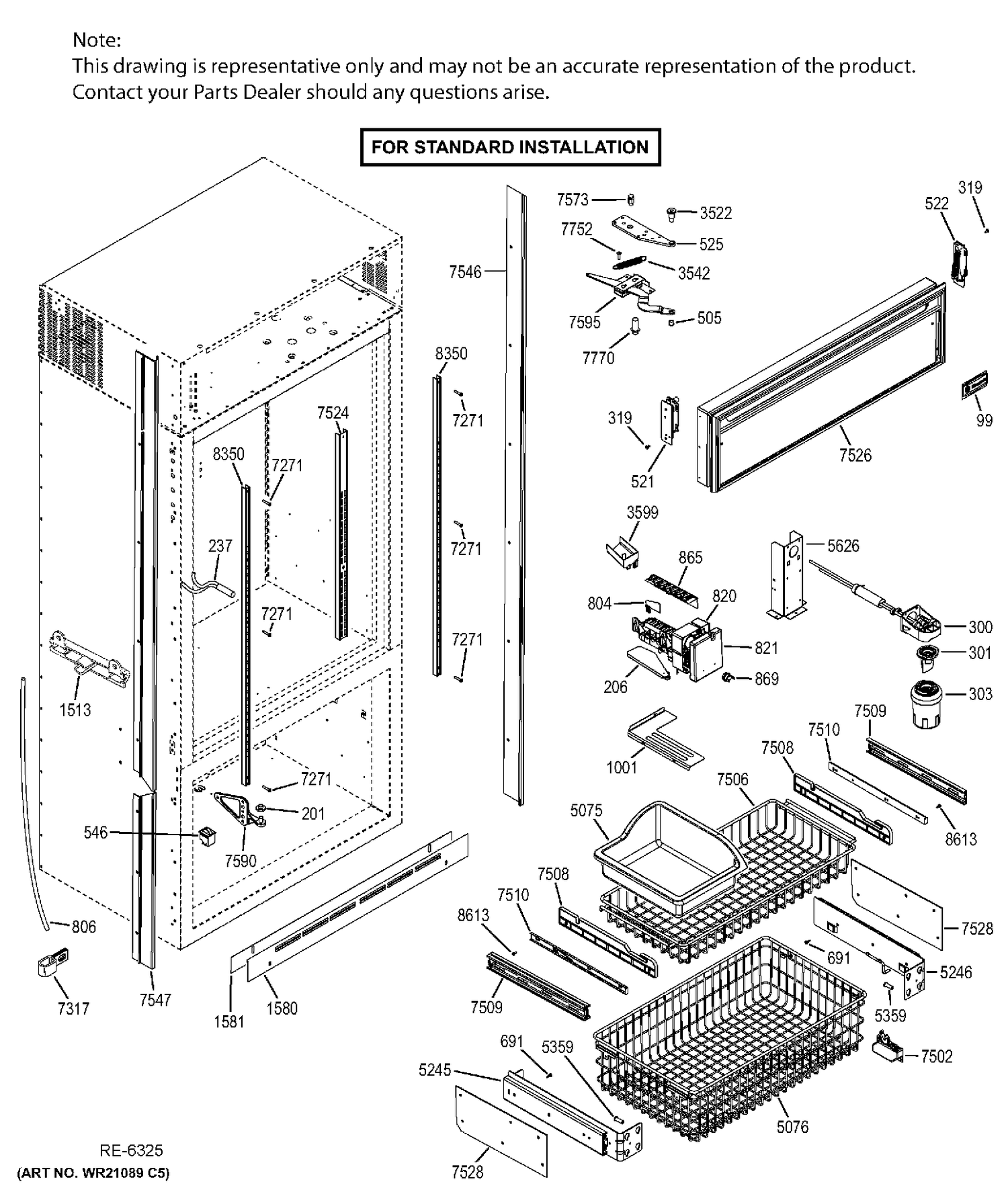 CABINET STANDARD Diagram and Parts List for ZIC360NHBLH  General Electric Refrigerator