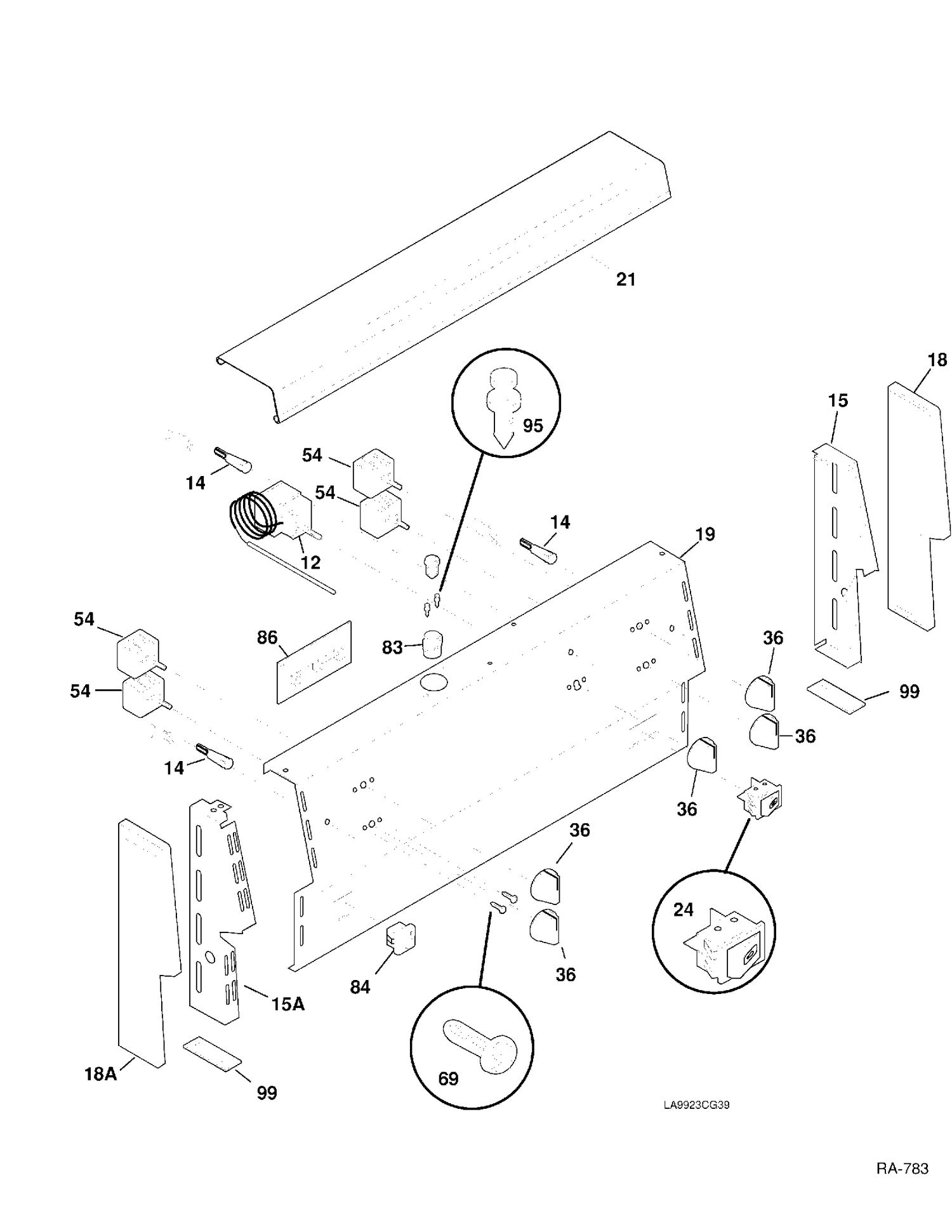 BACKGUARD Diagram and Parts List for YRMF2050SM-7  General Electric Range