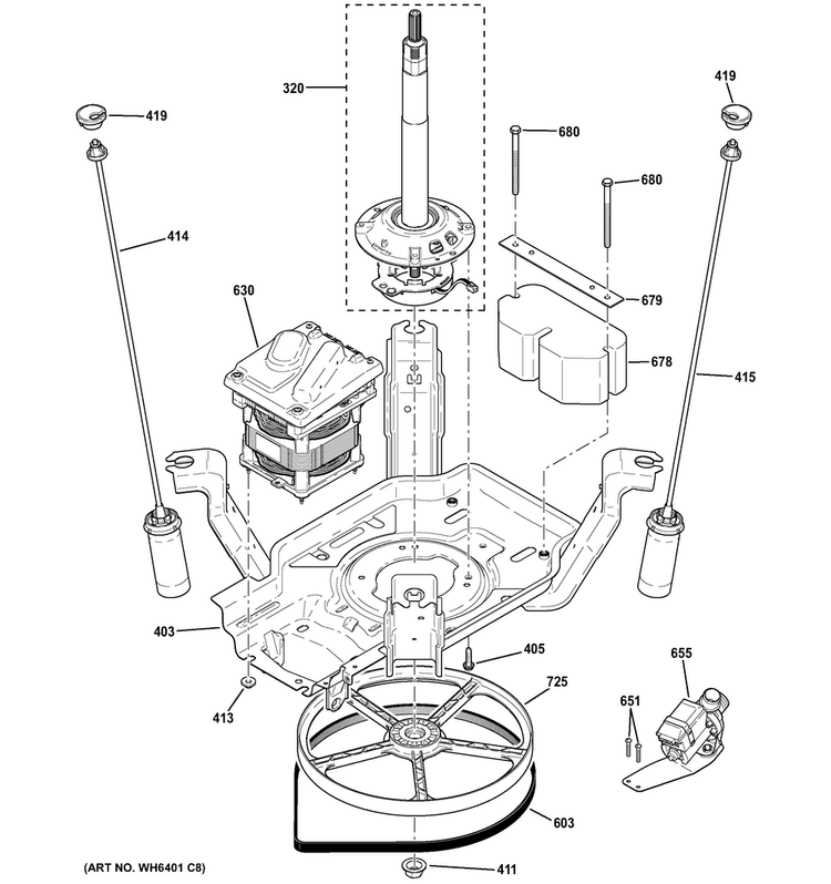Suspension, Pump & Drive Components Diagram and Parts List for GCWN2800D2WW  General Electric Washer