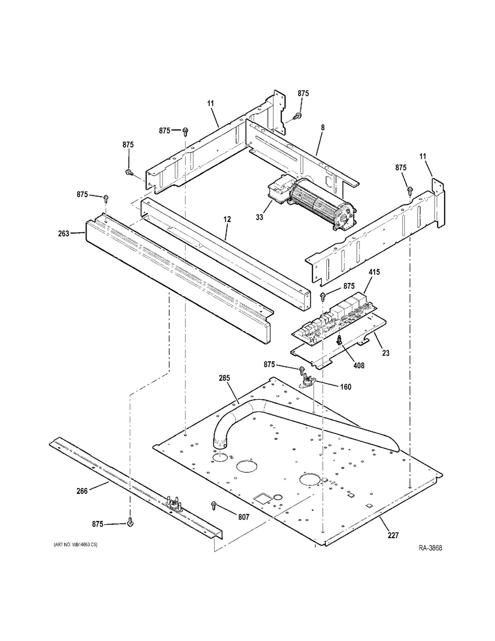 Center Spacer Diagram and Parts List for ZIDS240BASS  General Electric Refrigerator