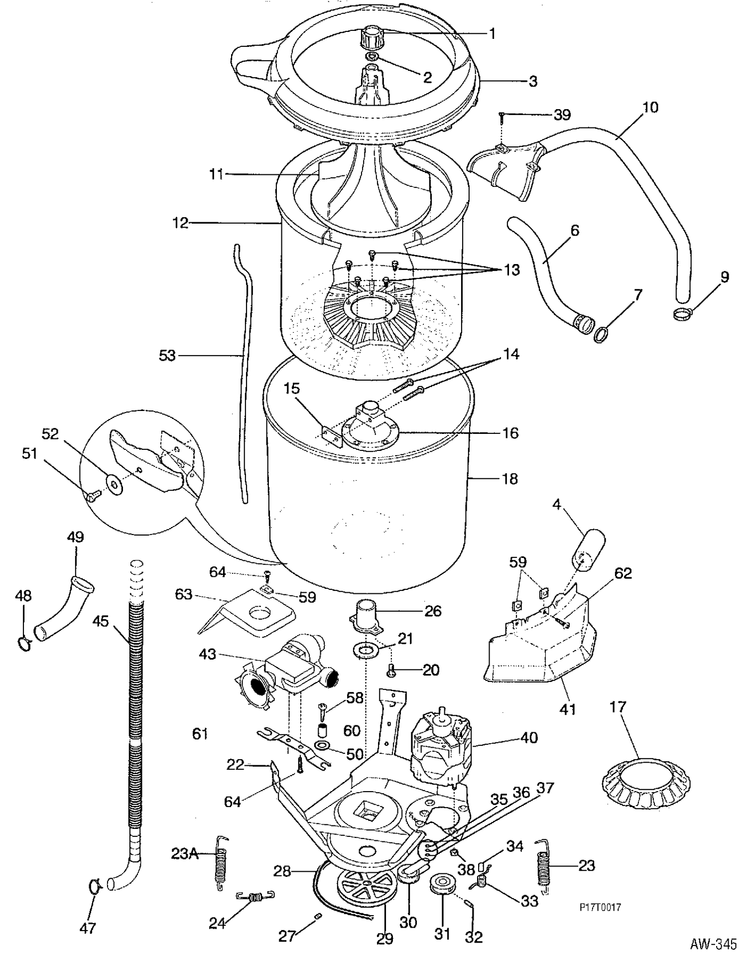 MOTOR / TUB Diagram and Parts List for 52750 MLC275CW1 General Electric Washer