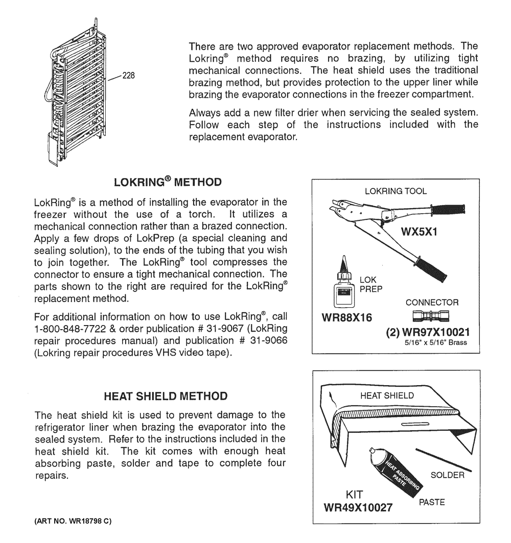 Evaporator Instructions Diagram and Parts List for XSS23GSKMCSS  General Electric Refrigerator