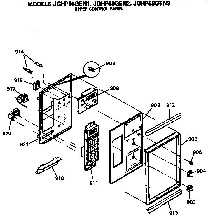 Upper Control Panel Diagram and Parts List for JGHP66GEN1  General Electric Range