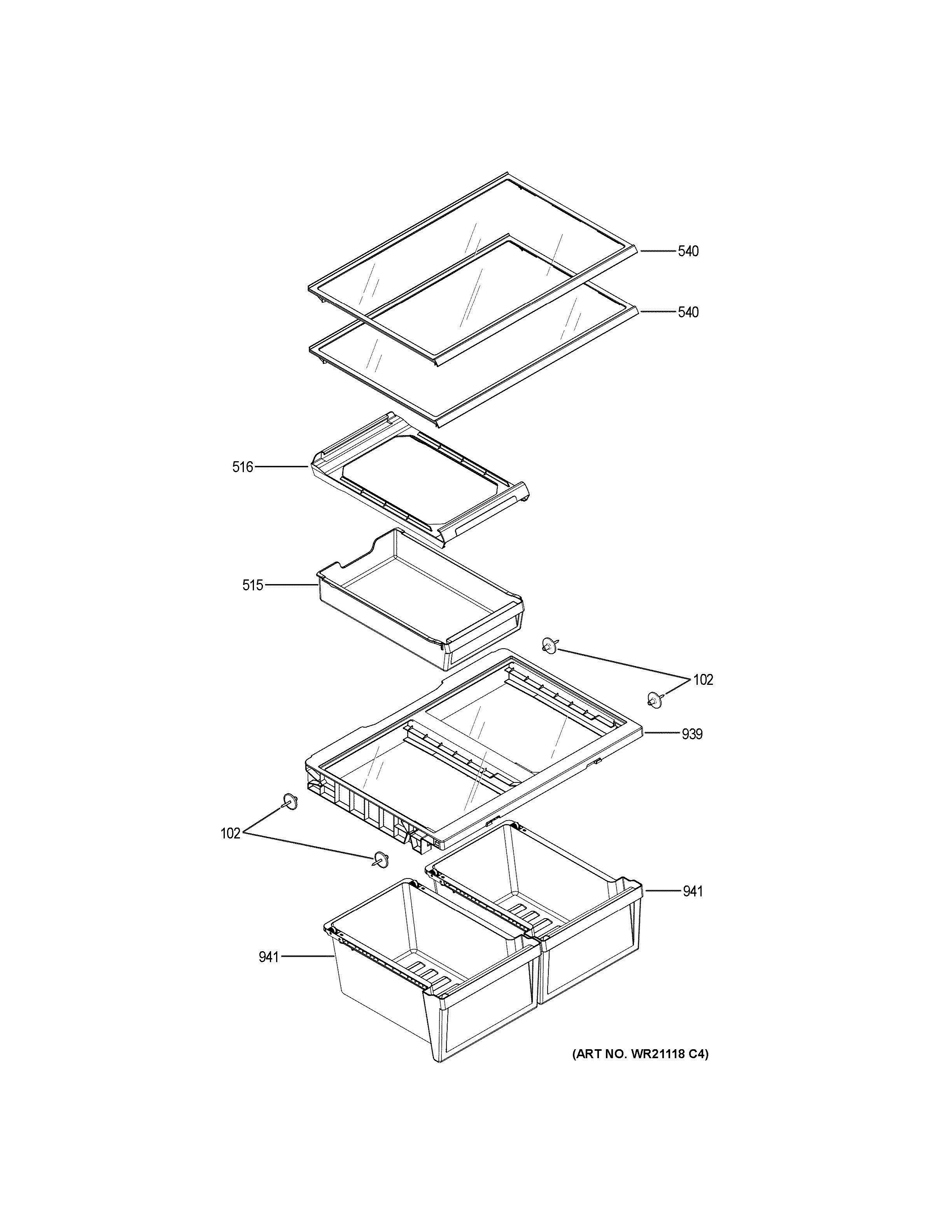 FRESH FOOD SHELVES Diagram and Parts List for GDE21EGKFRBB  General Electric Refrigerator