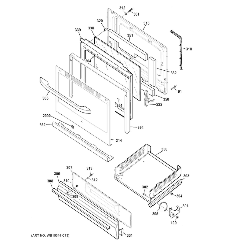Door & Drawer Parts Diagram and Parts List for JGBS60GEF1SA  General Electric Range