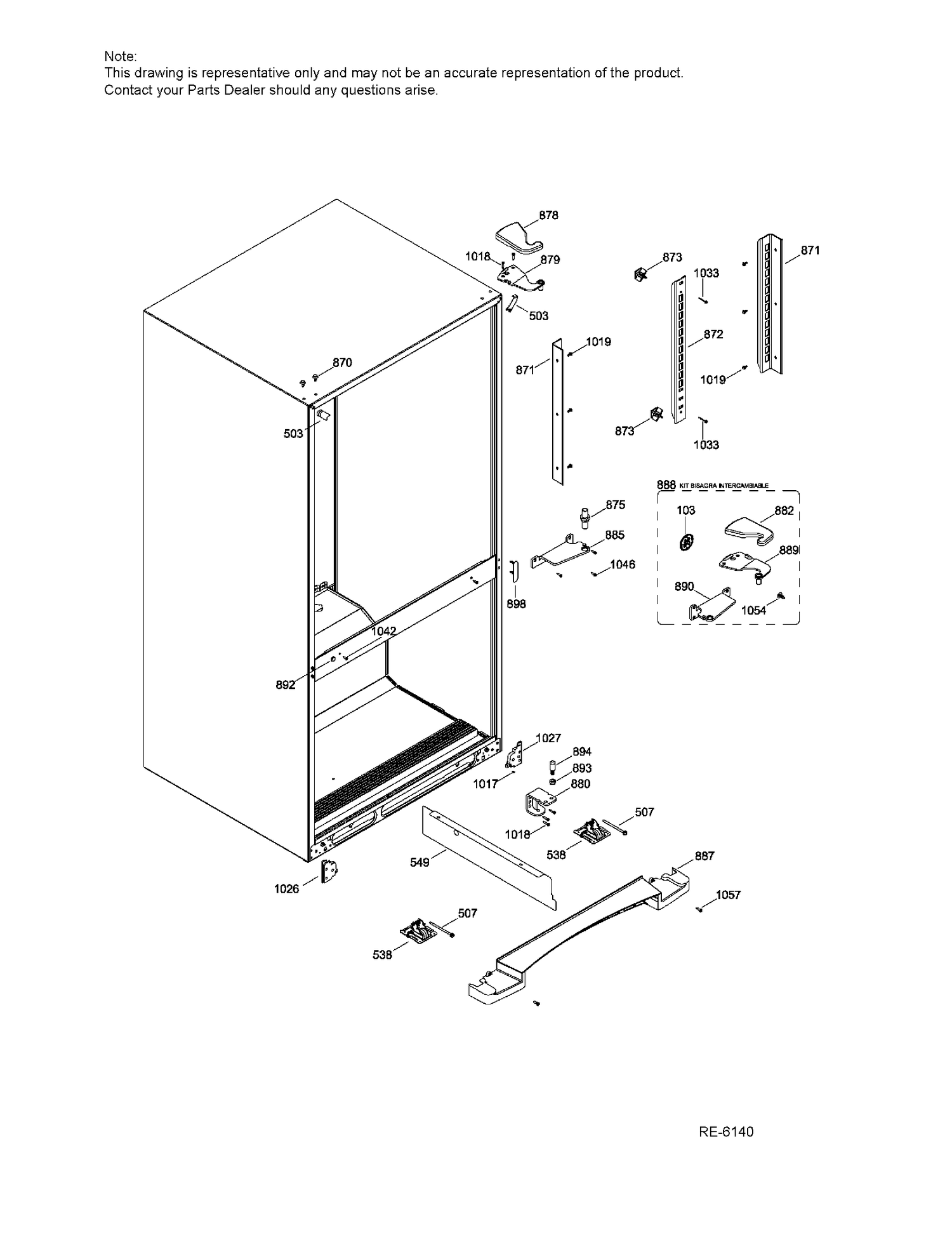 HINGE PARTS Diagram and Parts List for GBR20DSEBRBS  General Electric Refrigerator