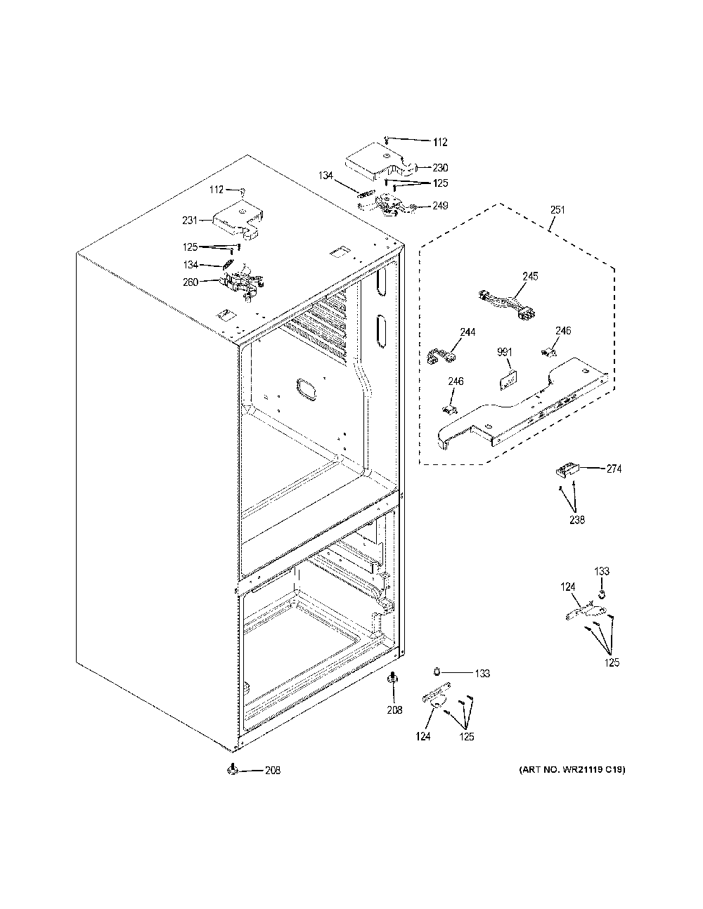 Case parts Diagram and Parts List for GNE27JSMDFSS  General Electric Refrigerator