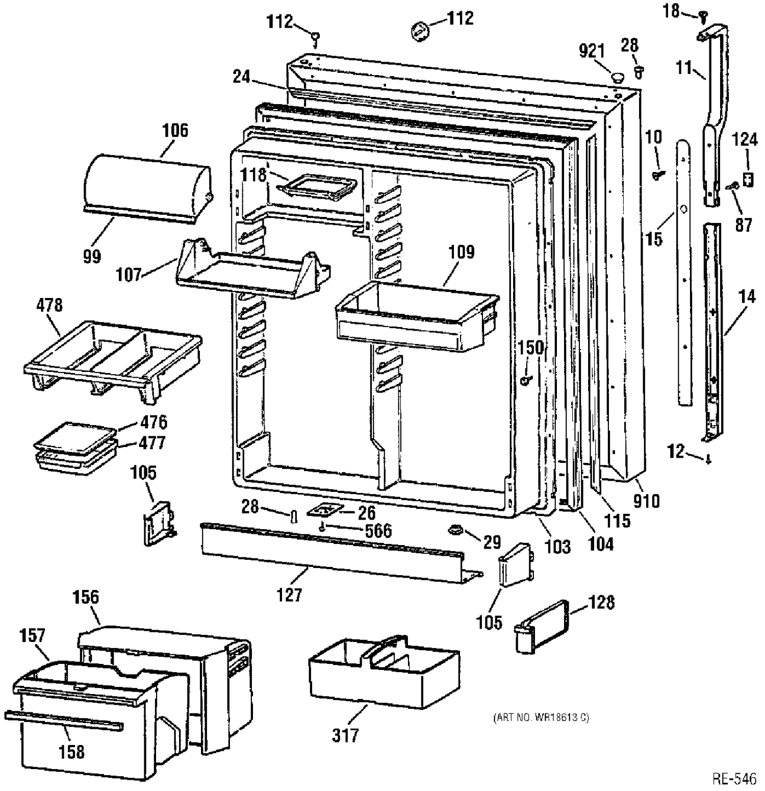REFRIGERATOR DOOR Diagram and Parts List for TBX22PRBSRWW  General Electric Refrigerator