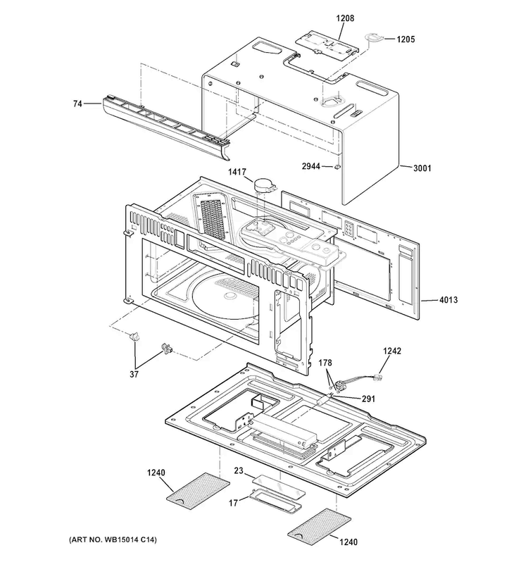 Oven Cavity Parts Diagram and Parts List for ZSA1201J2SS  General Electric Microwave