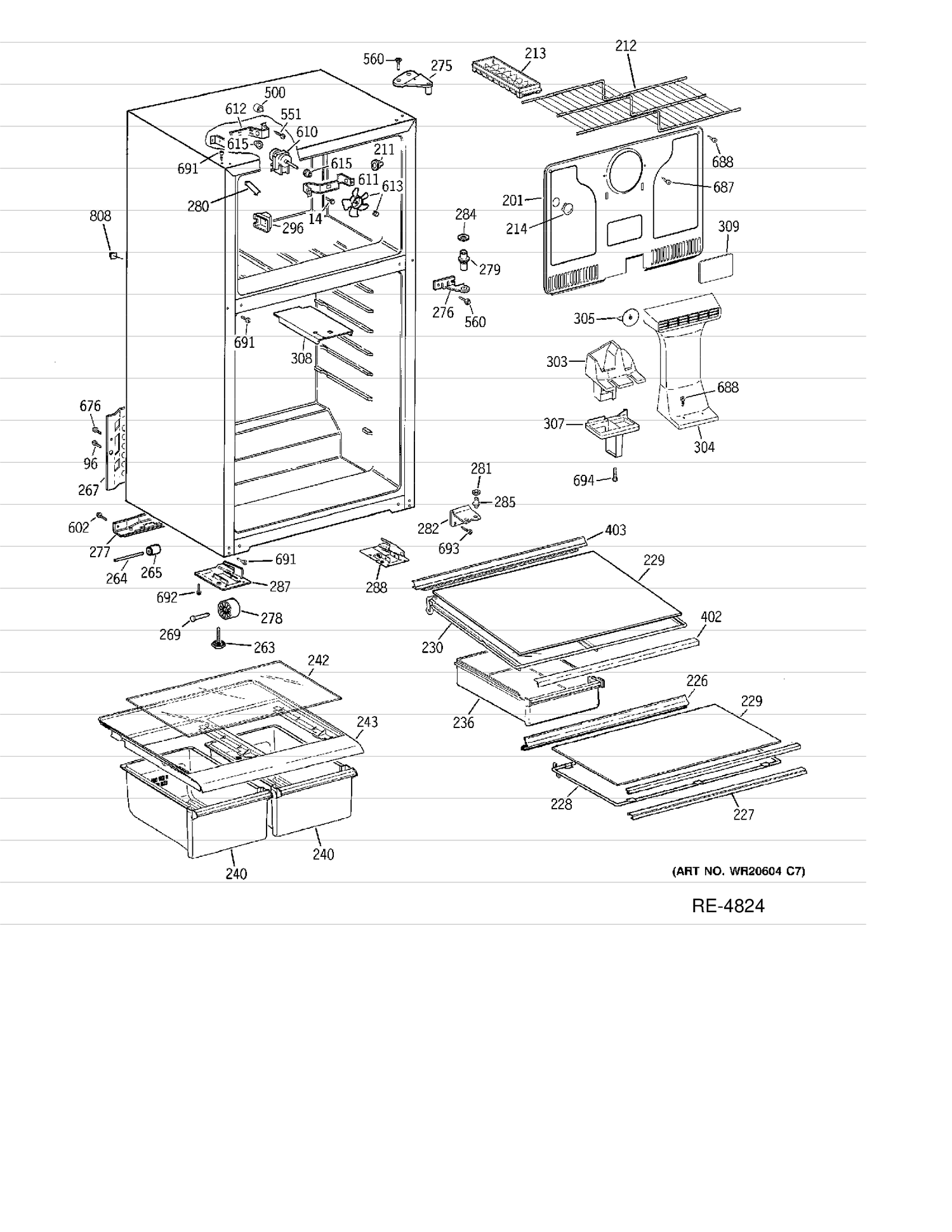 CABINET Diagram and Parts List for MTH18GBT2RWW  General Electric Refrigerator