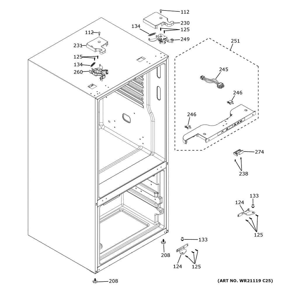 Case Parts Diagram and Parts List for GYE18JYLHFFS  General Electric Refrigerator