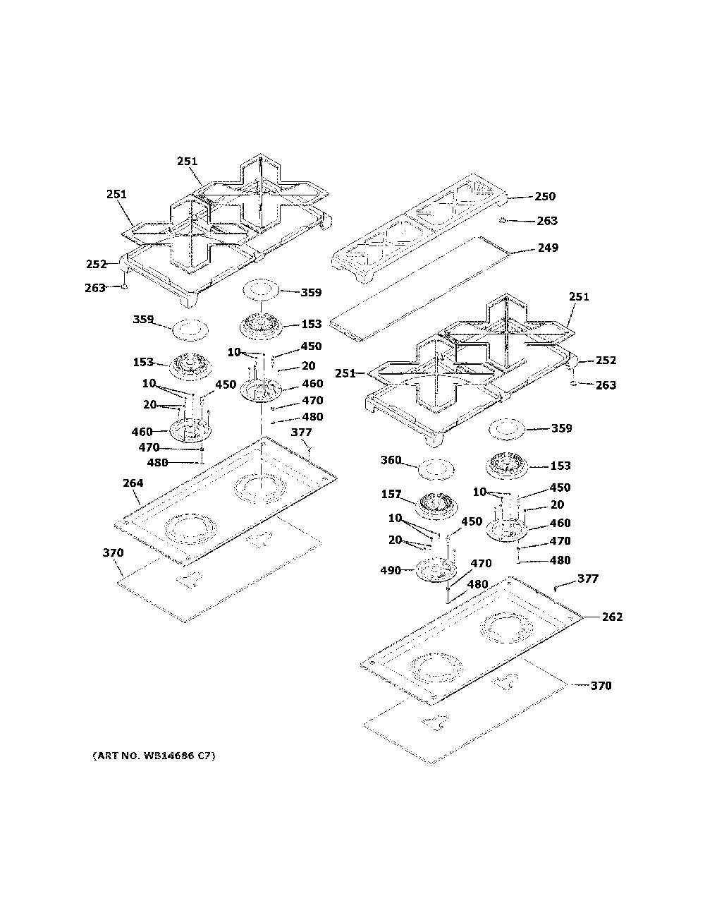 Cooktop Diagram and Parts List for ZDP304NP8SS  General Electric Range