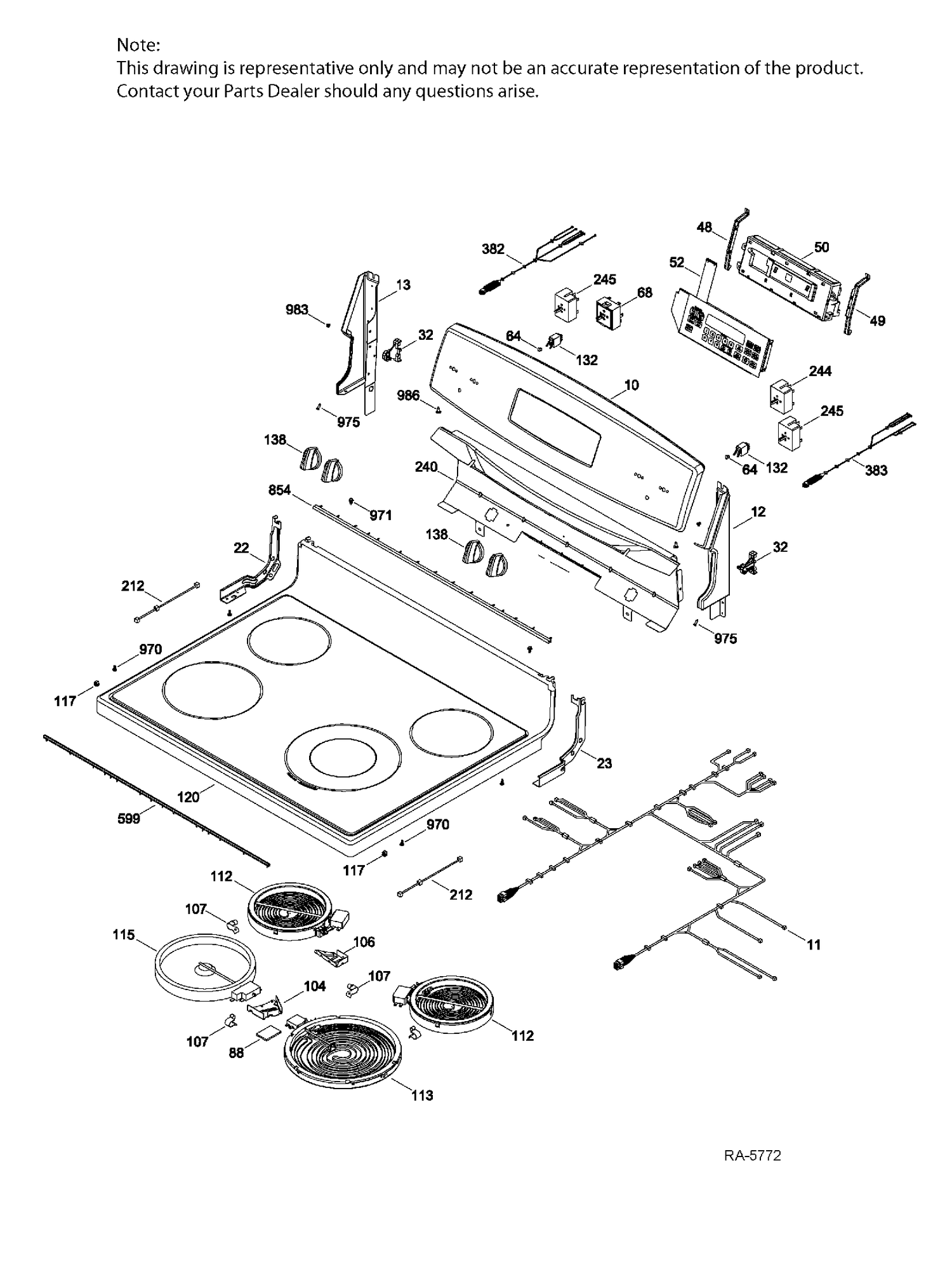 CONTROL PANEL & COOKTOP Diagram and Parts List for JCB830DJ1WW  General Electric Range