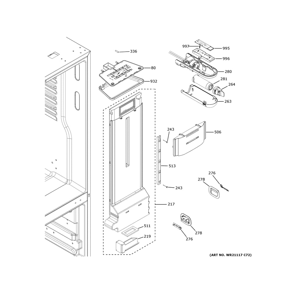 Fresh Food Section Diagram and Parts List for GFE24JYKJFFS  General Electric Refrigerator
