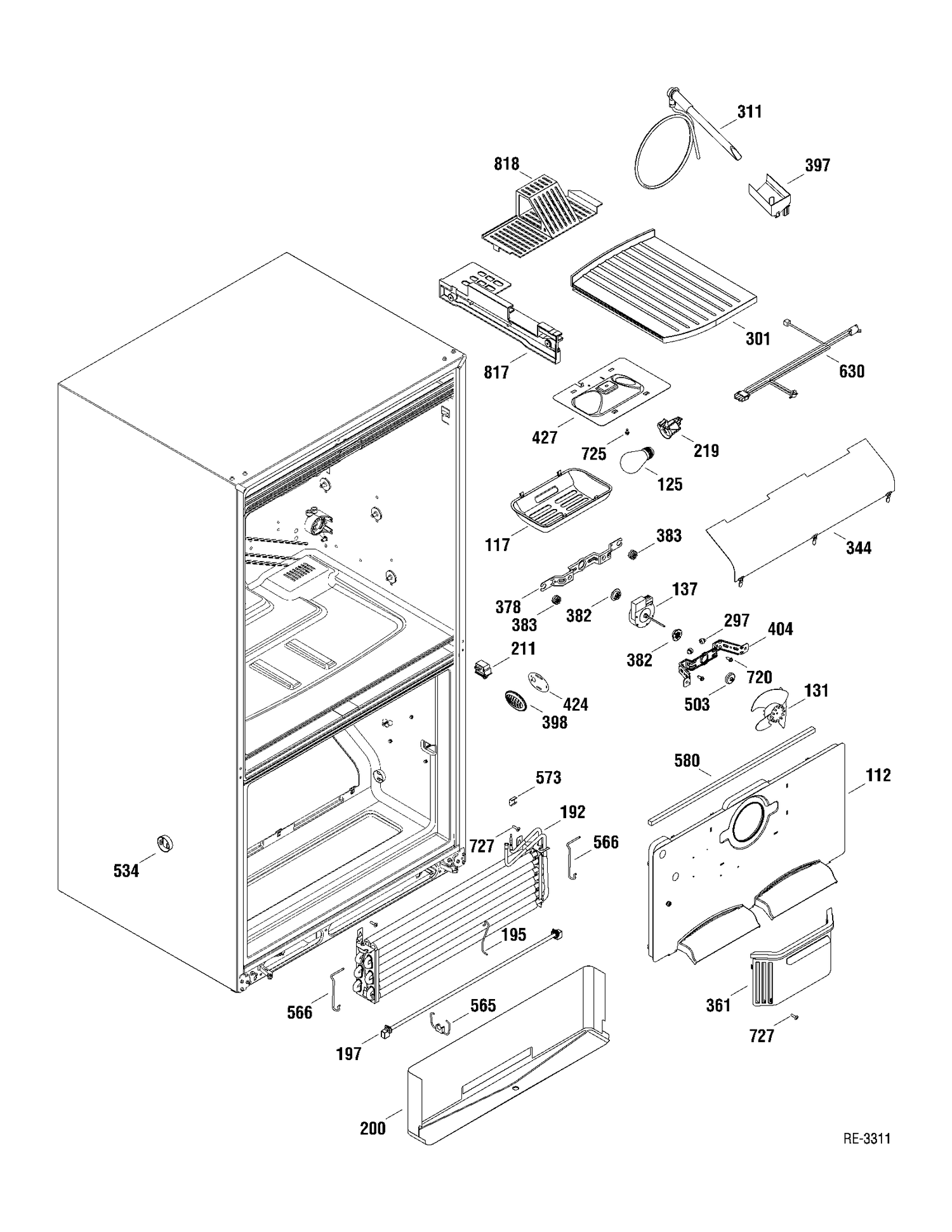 FZ SECTION Diagram and Parts List for PFRS5NBXASS  General Electric Refrigerator
