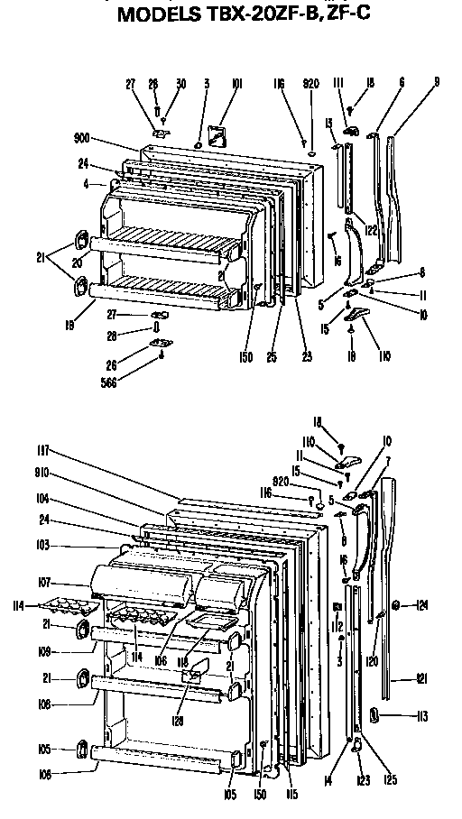 Doors Diagram and Parts List for TBX20ZFB  General Electric Refrigerator