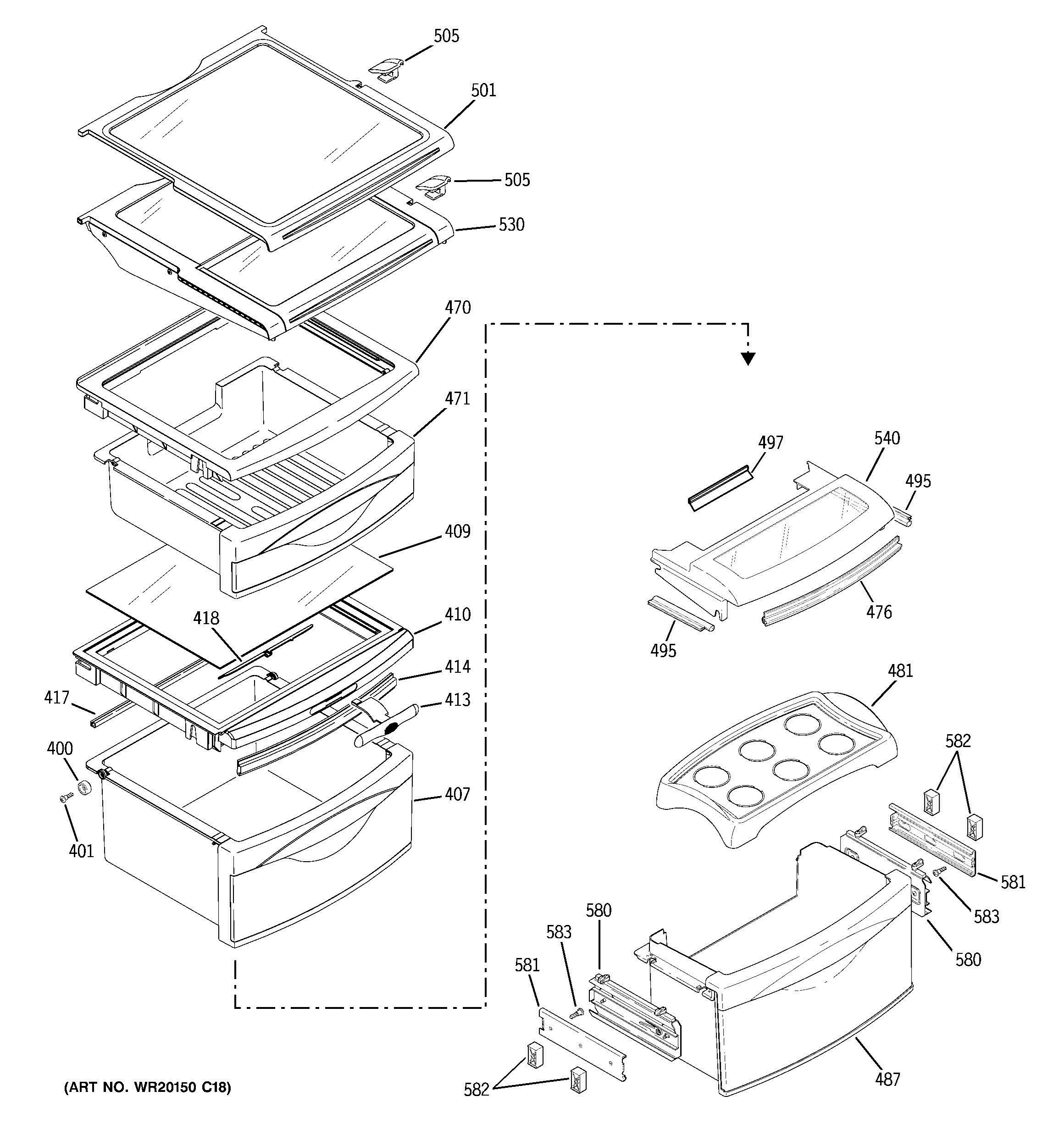 FRESH FOOD SHELVES Diagram and Parts List for CSHS6UGZFSS  General Electric Refrigerator