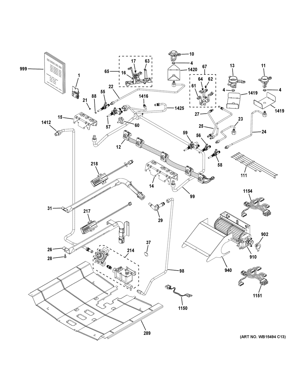 Gas And Burner Parts Diagram and Parts List for PGS930YP7FS  General Electric Range