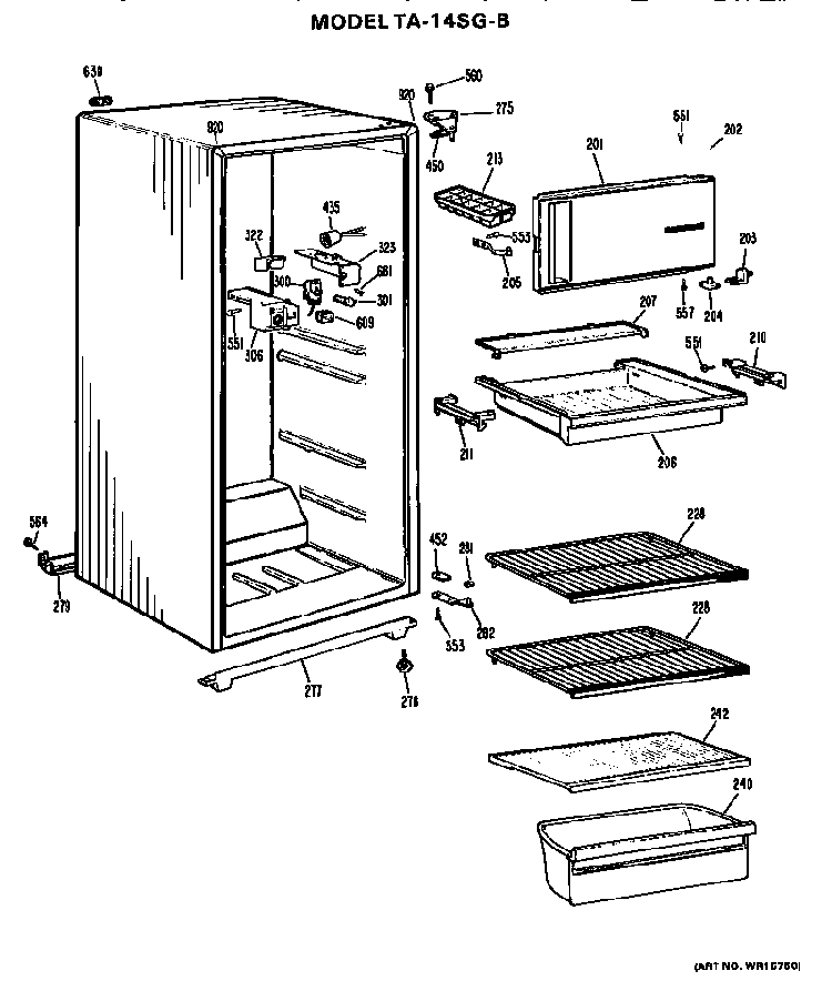 Cabinet Parts Diagram and Parts List for TA14SGB  General Electric Refrigerator