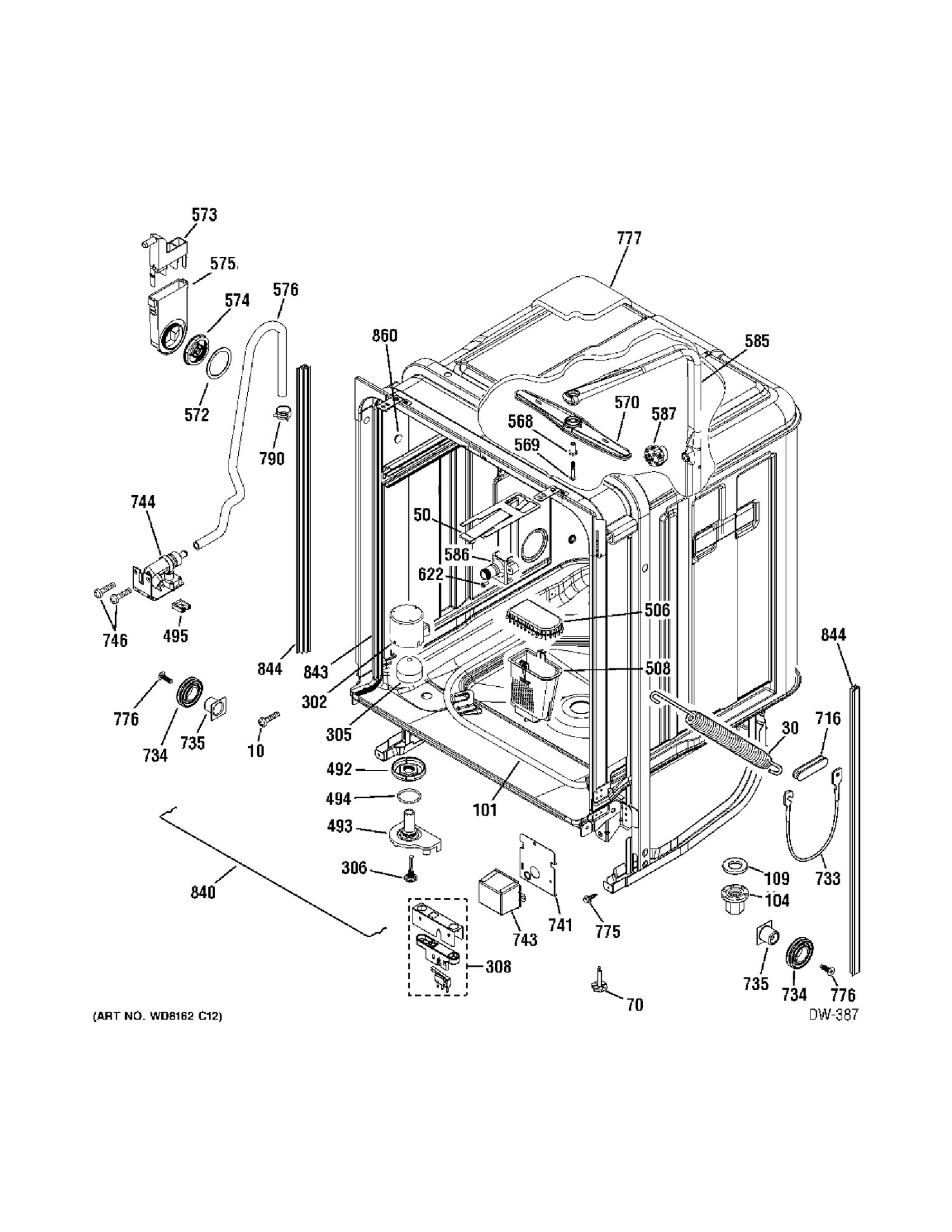 BODY PARTS Diagram and Parts List for PDW8281J03SS  General Electric Dishwasher
