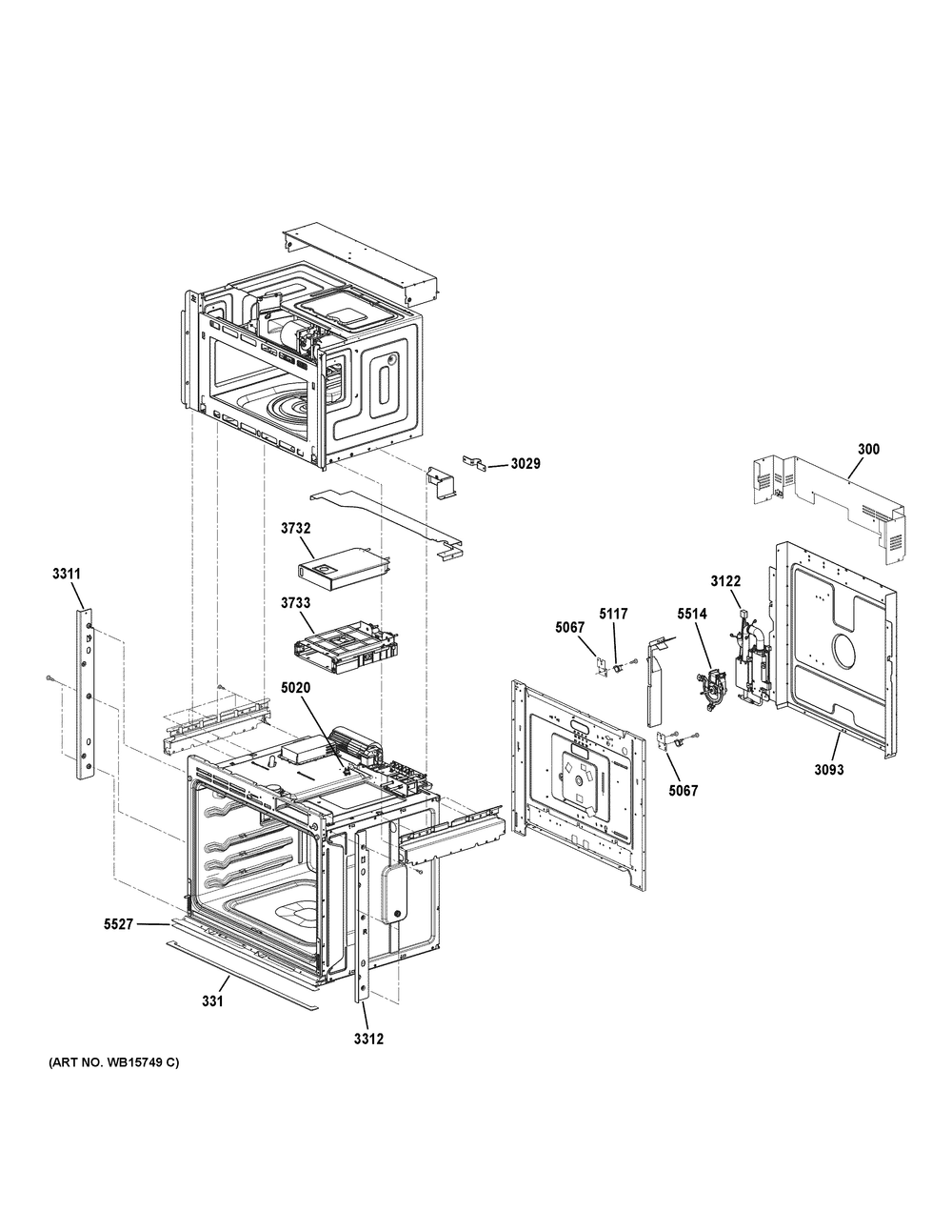 Case Parts Diagram and Parts List for PT9900SW1SS  General Electric Wall Oven