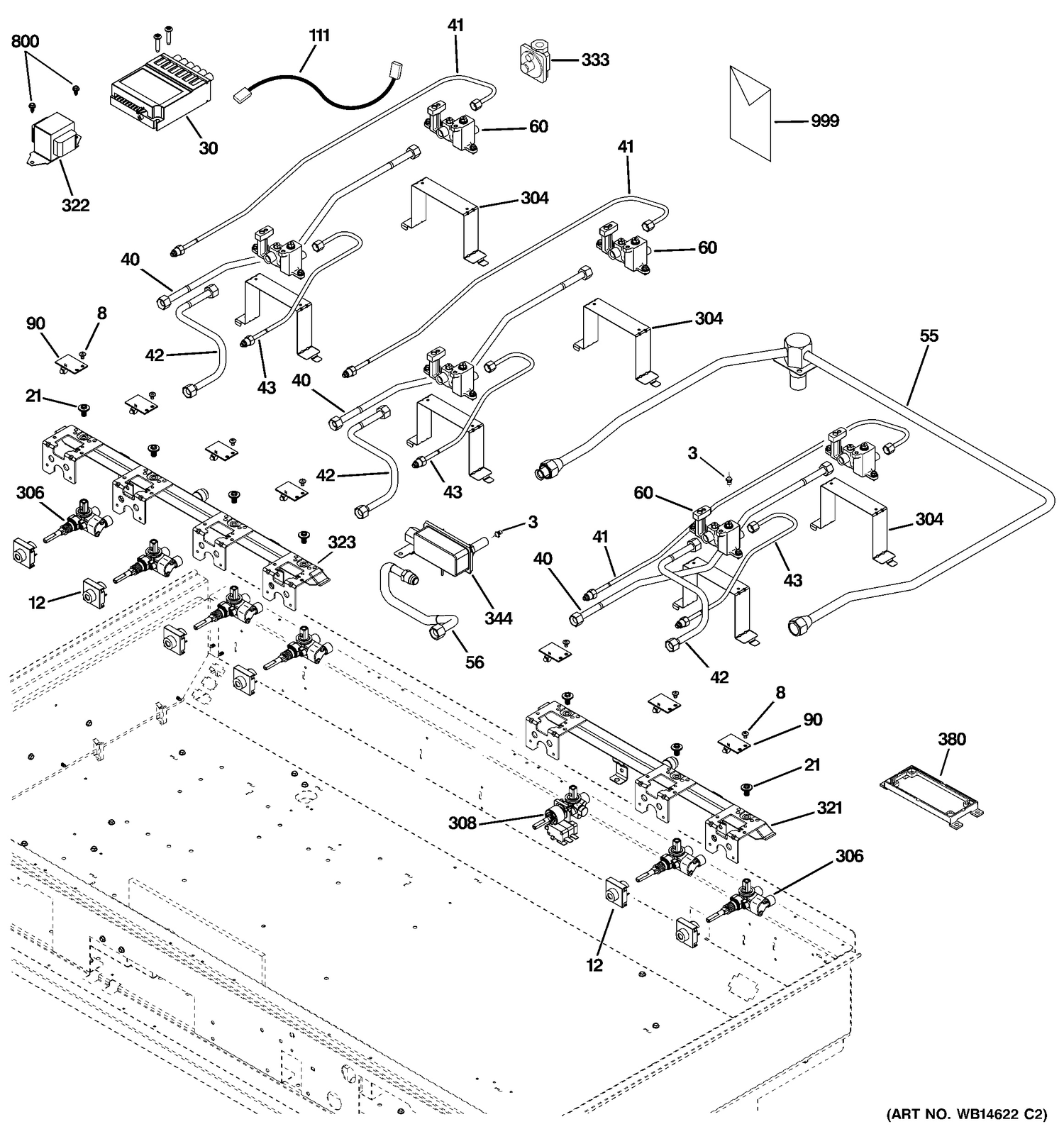 GAS & BURNER PARTS Diagram and Parts List for ZGU486NRP7SS  General Electric Range