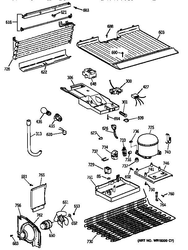 Unit Parts Diagram and Parts List for TBX14JABBRAA  General Electric Refrigerator