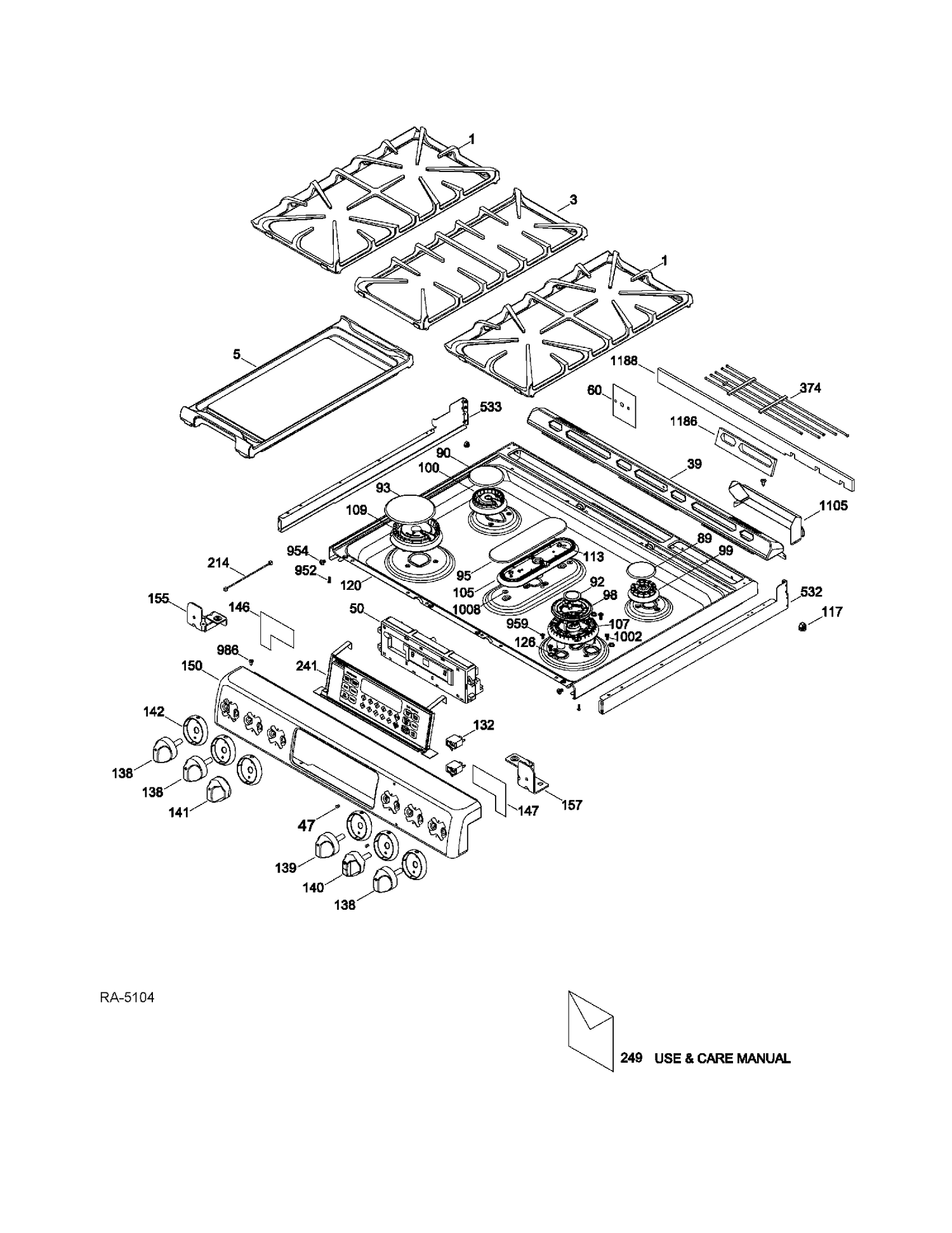 CONTROL PANEL & COOKTOP Diagram and Parts List for CCGS990SET3SS  General Electric Range