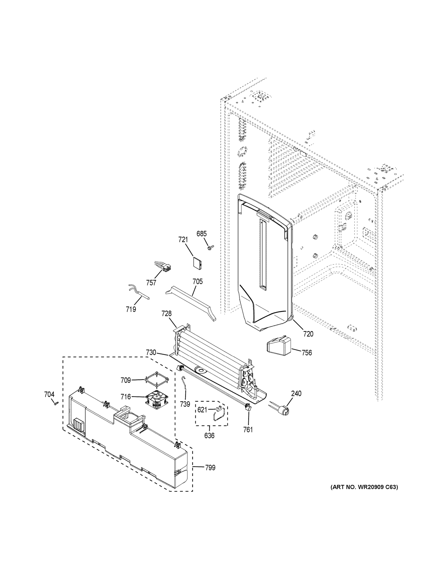 FRESH FOOD SECTION Diagram and Parts List for CFE28UELCDS  General Electric Refrigerator