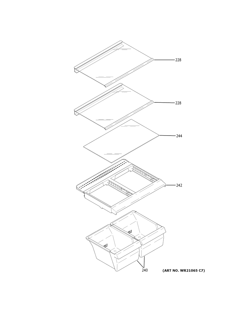 Fresh Food Shelves Diagram and Parts List for GTE16GTNGRWW  General Electric Refrigerator