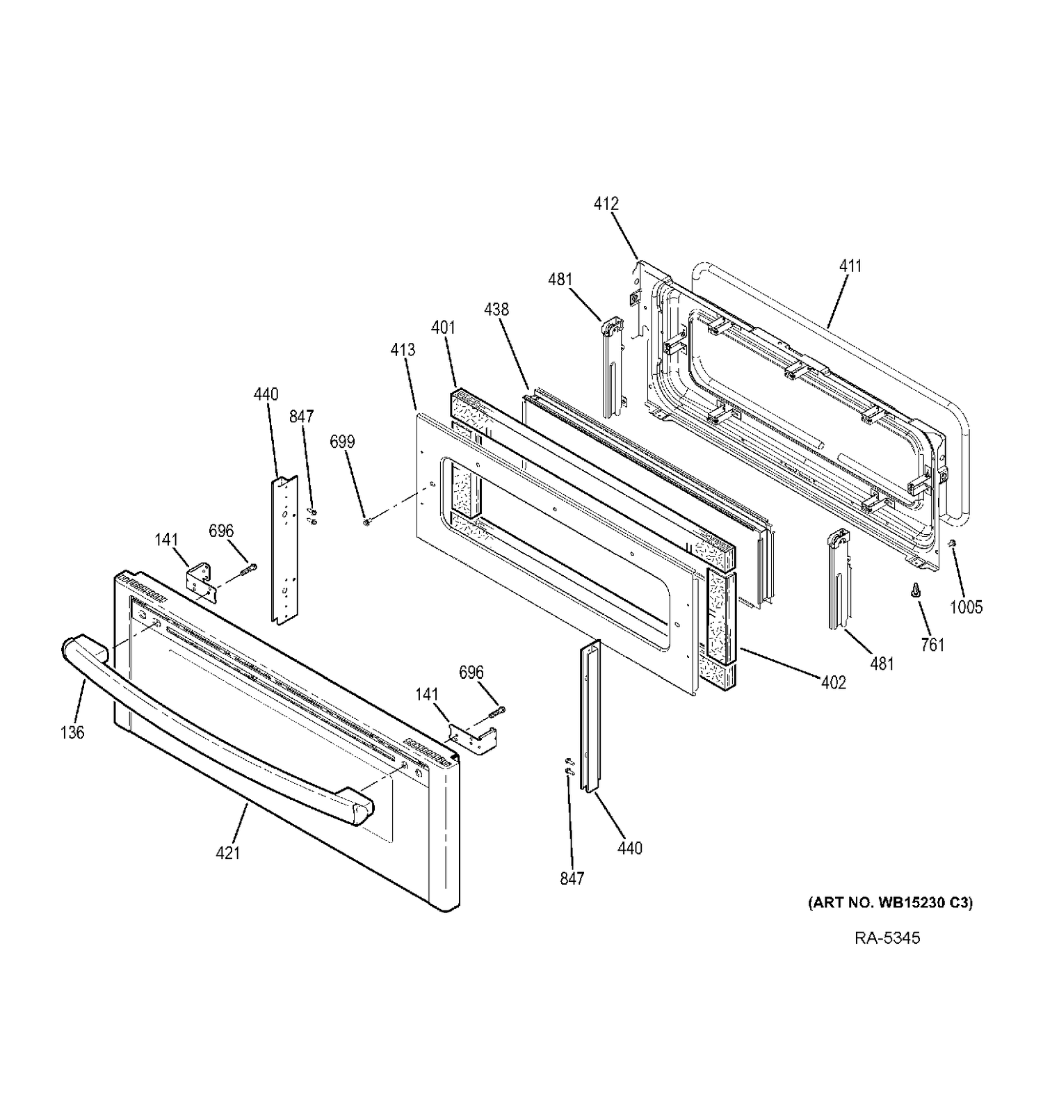 UPPER DOOR Diagram and Parts List for PCB950SF2SS  General Electric Range