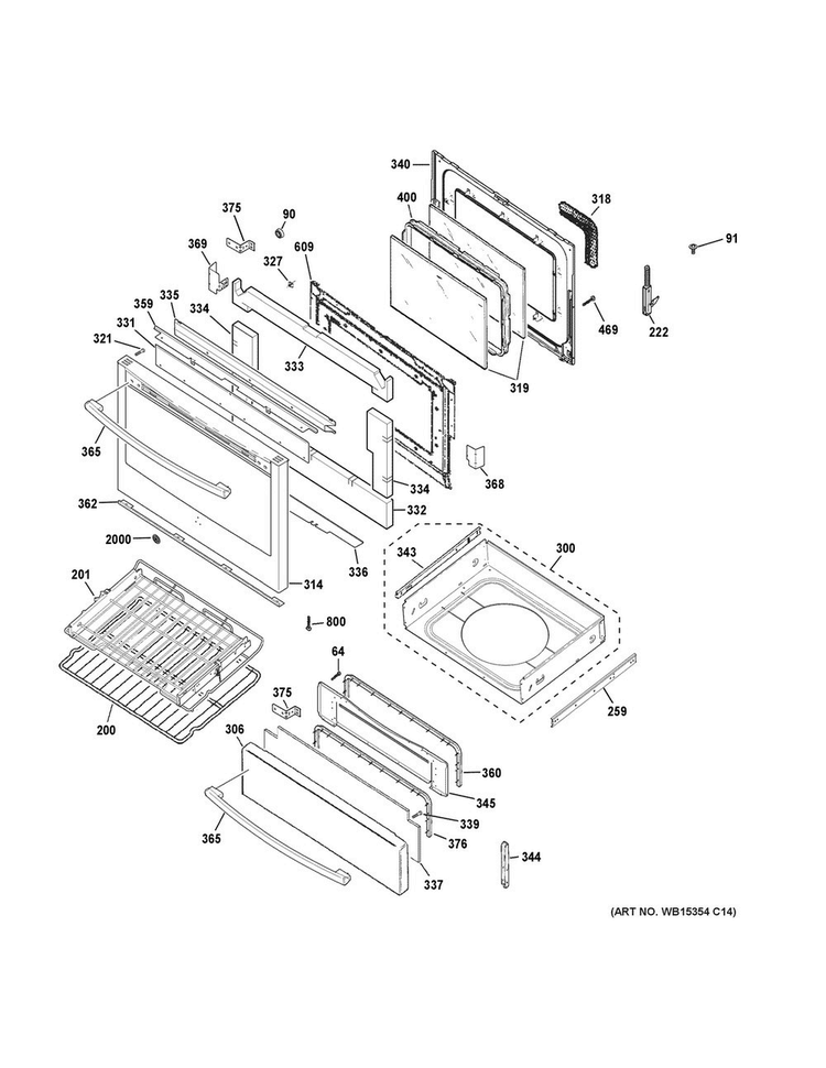 Door & Drawer Parts Diagram and Parts List for P2B940SEF1SS  General Electric Range