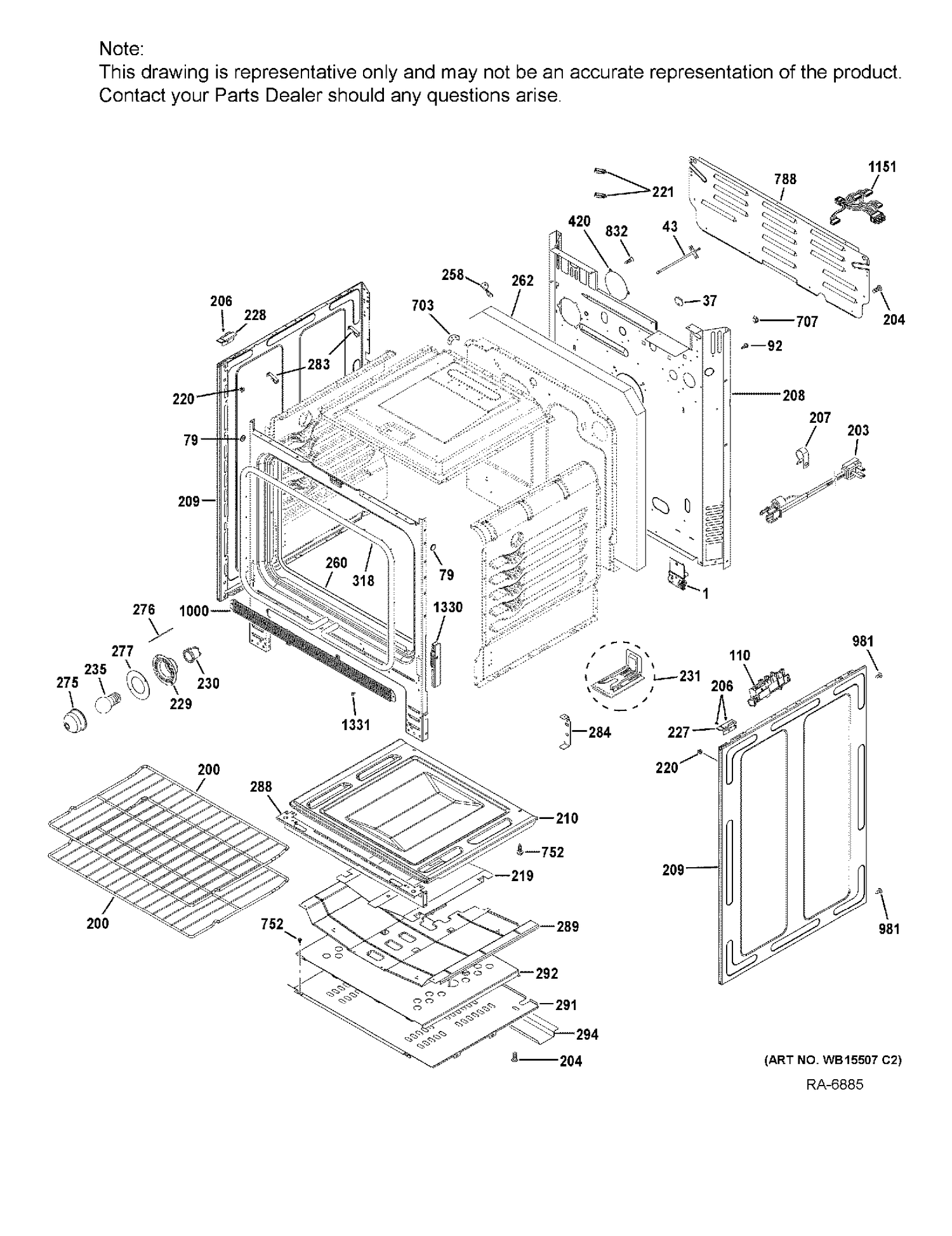 BODY PARTS Diagram and Parts List for JCGSS66SEL1SS  General Electric Range