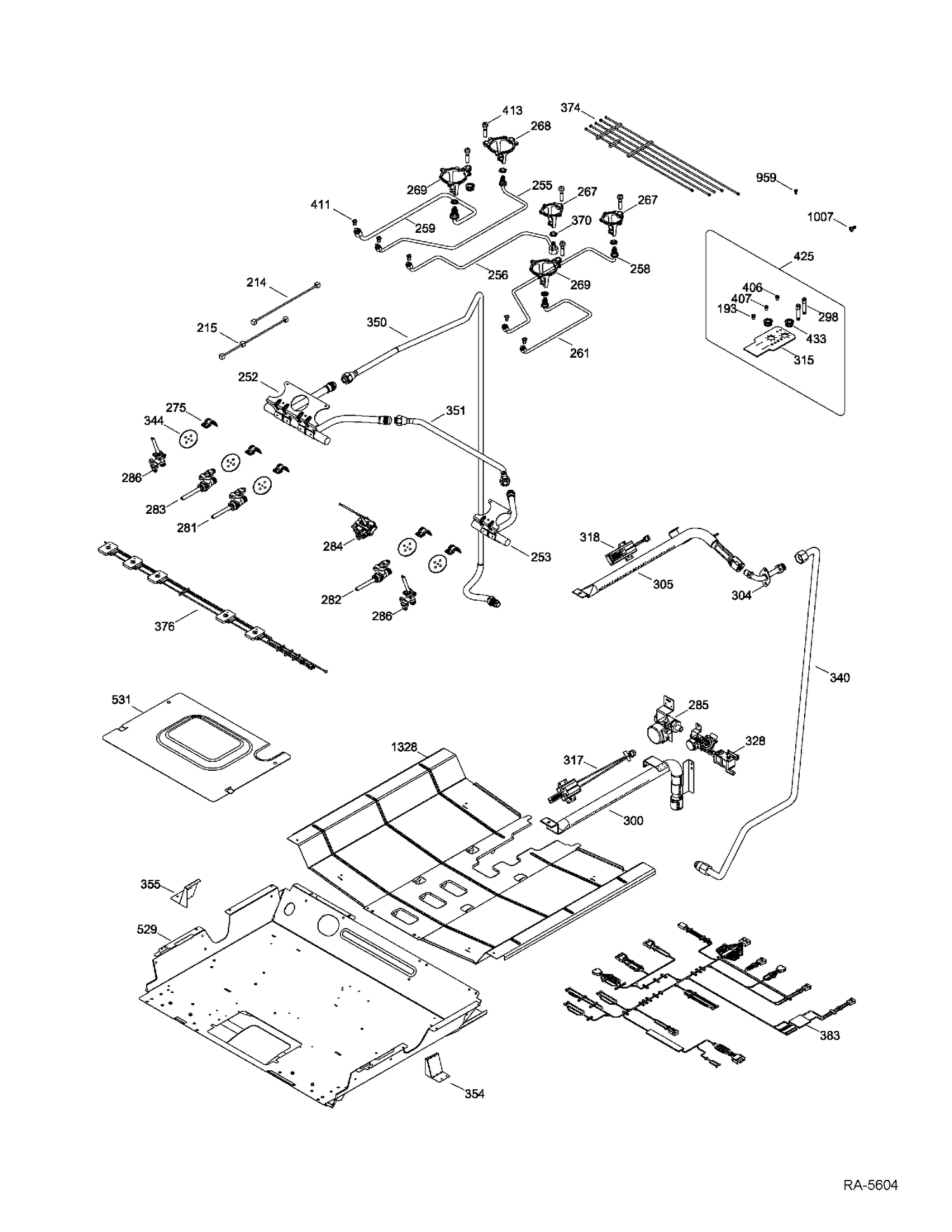 GAS & BURNER Diagram and Parts List for PCGS910SEF1SS  General Electric Range