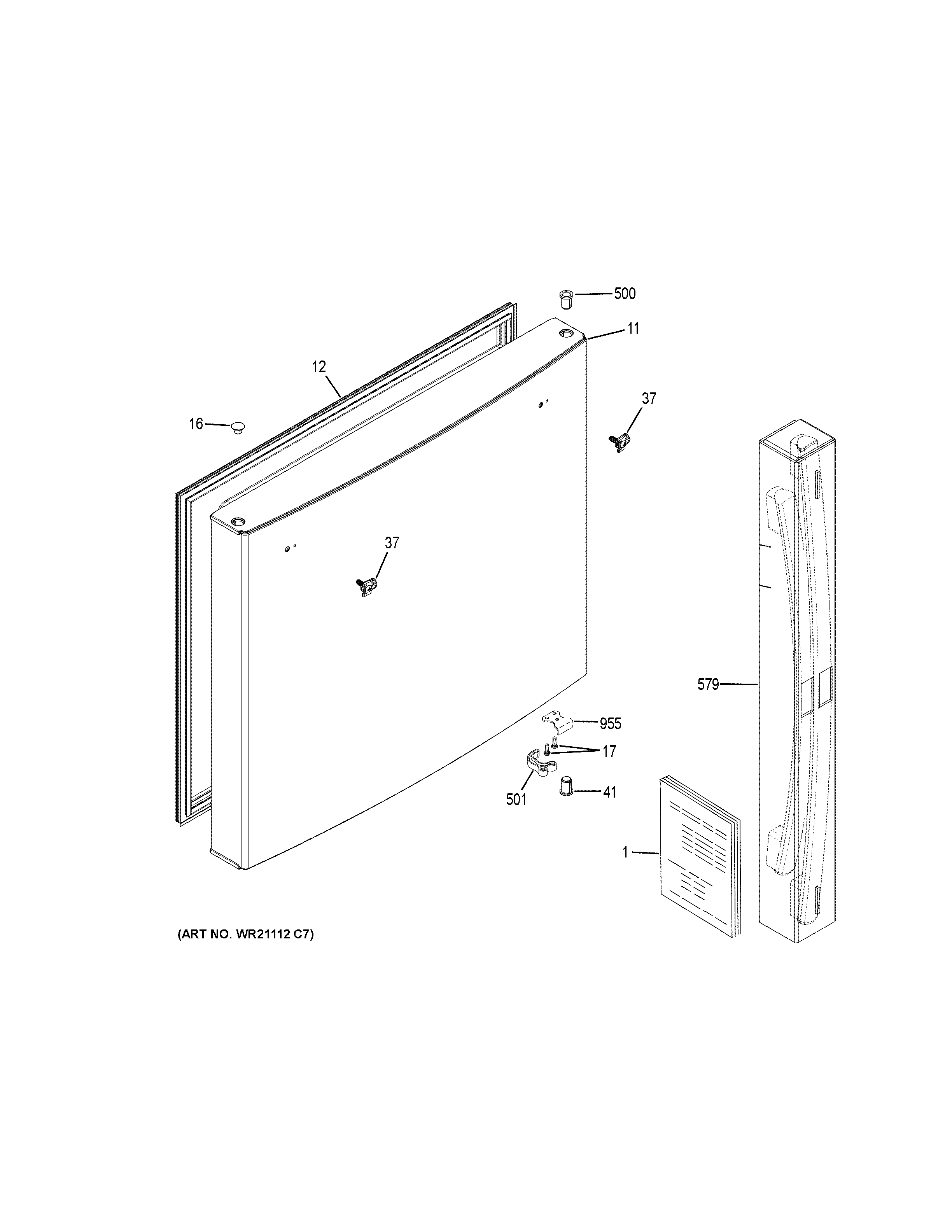 Freezer Door Diagram and Parts List for GBE21DSKARSS  General Electric Refrigerator